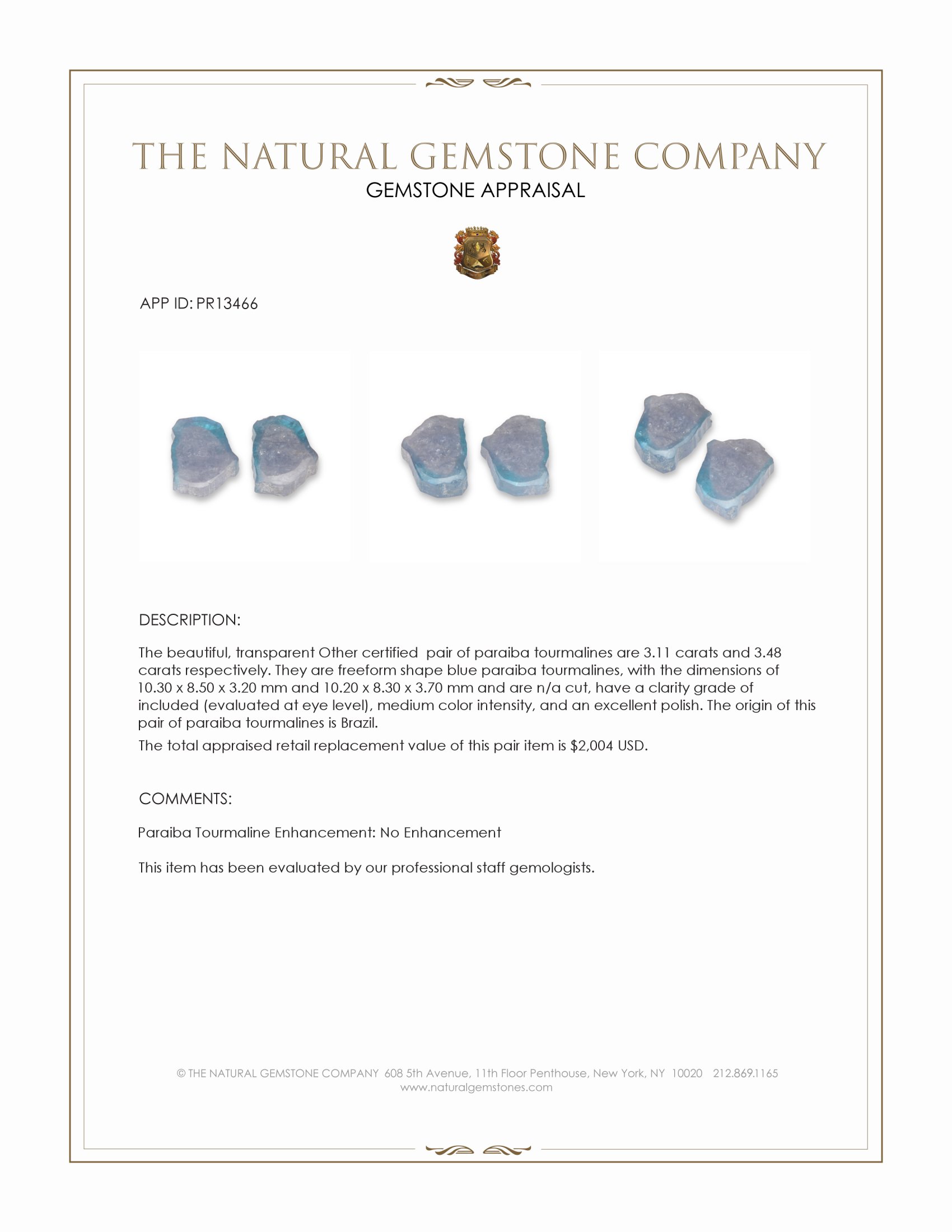 6.59 Ct.Tw. Paraiba Tourmaline Pair from Brazil