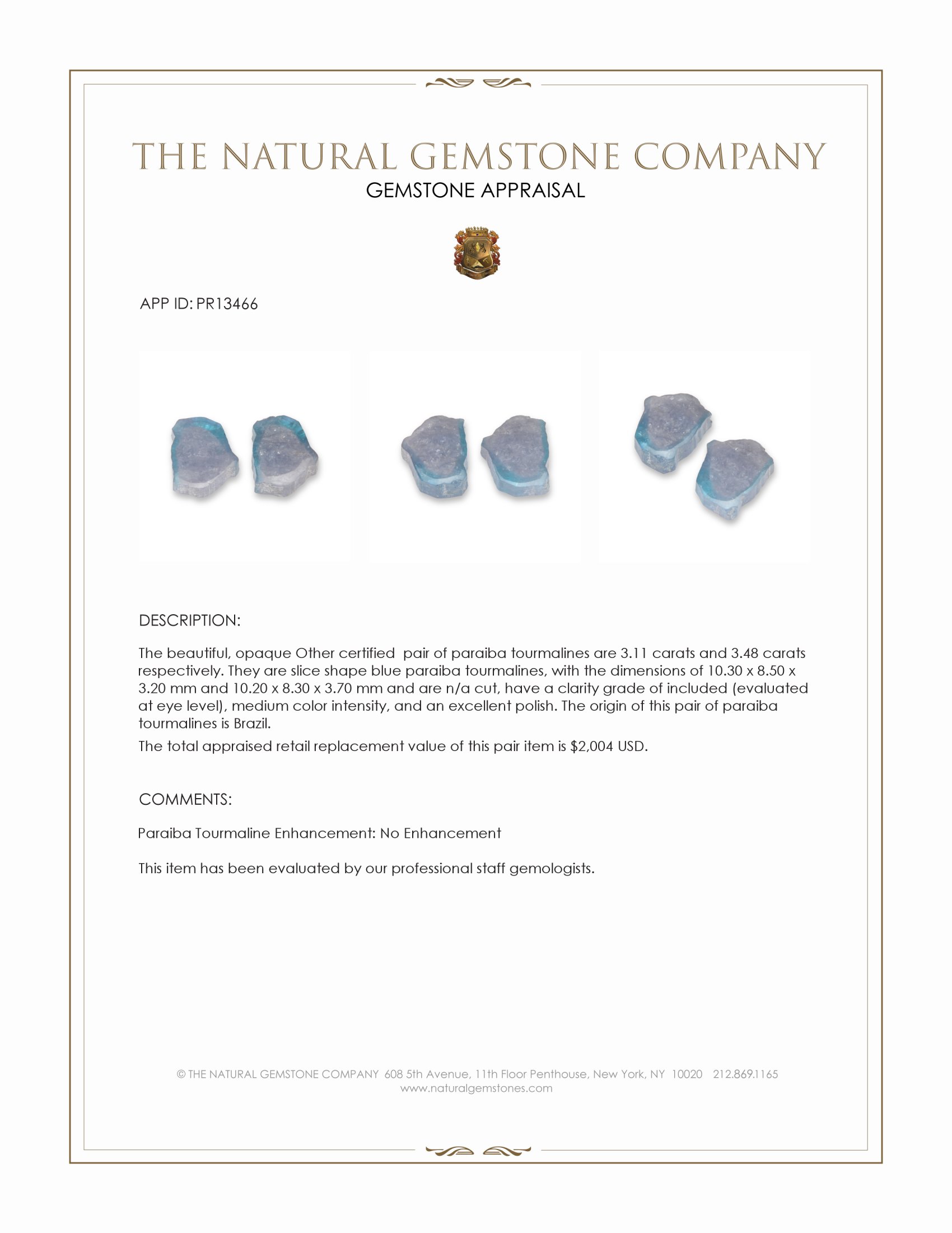 6.59 Ct.Tw. Blue Paraiba Tourmaline Pair from Brazil