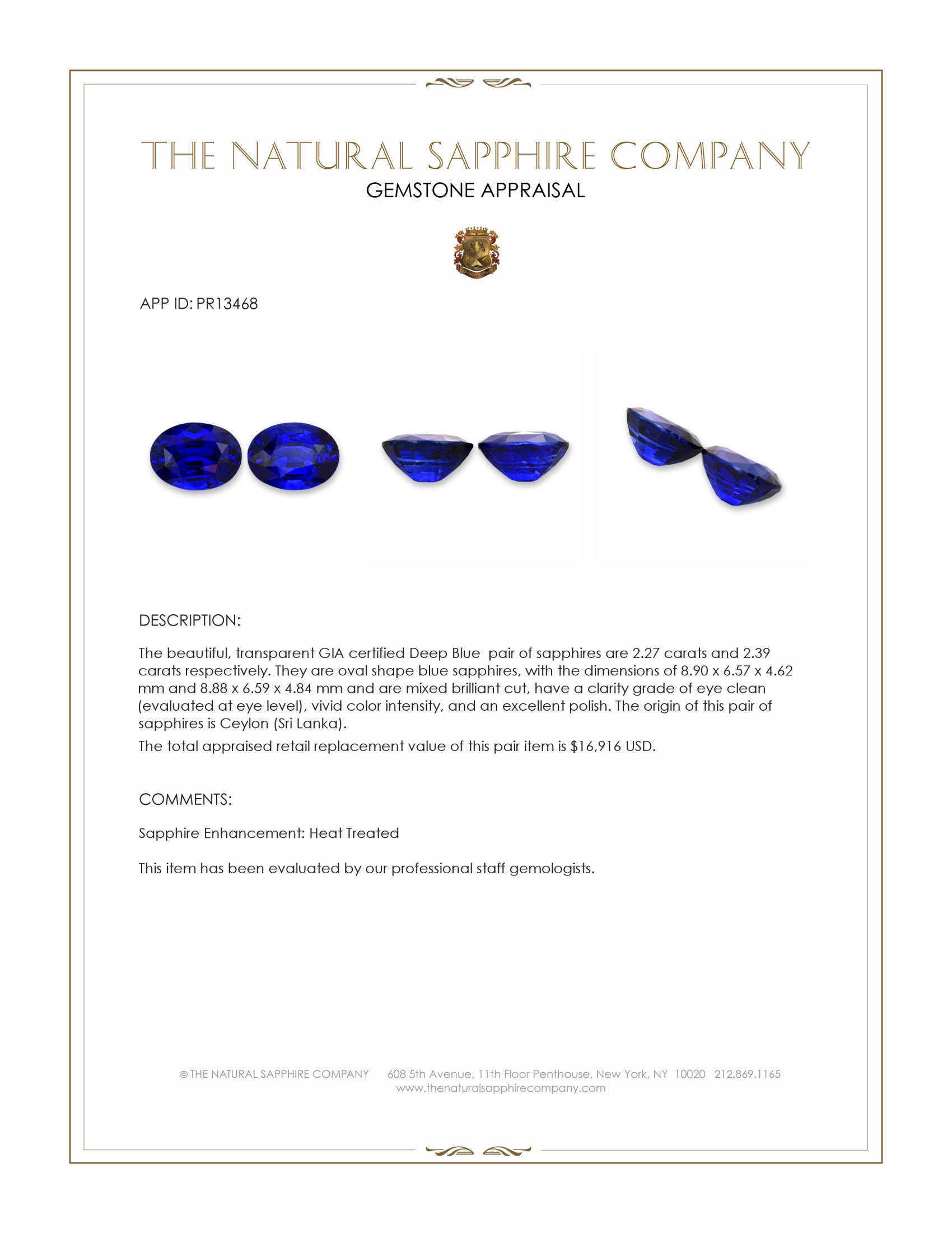 4.66 Ct.Tw. Blue Sapphire Pair from Ceylon (Sri Lanka)