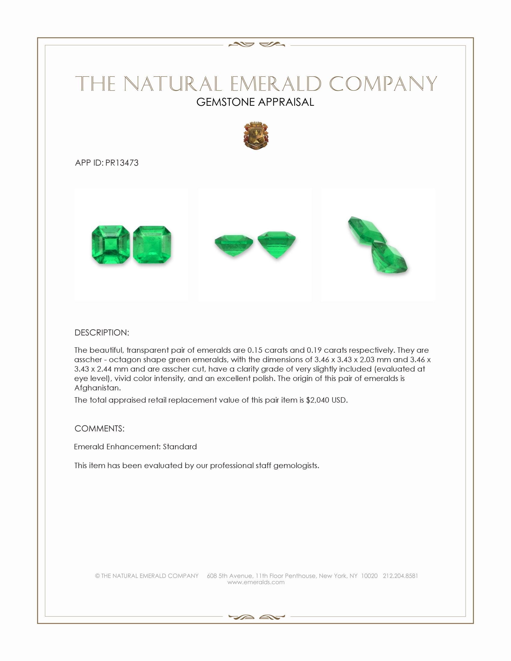0.34 Ct.Tw. Emerald Pair from Afghanistan