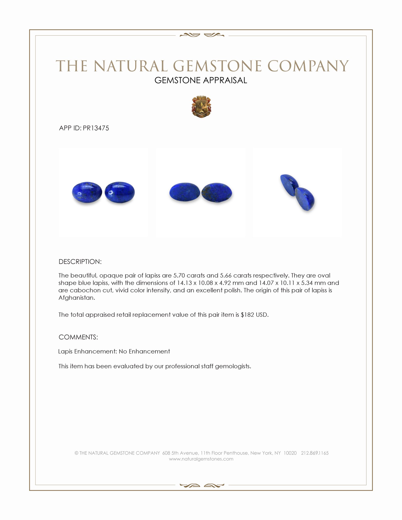 11.36 Ct.Tw. Cabochon Lapis Pair from Afghanistan