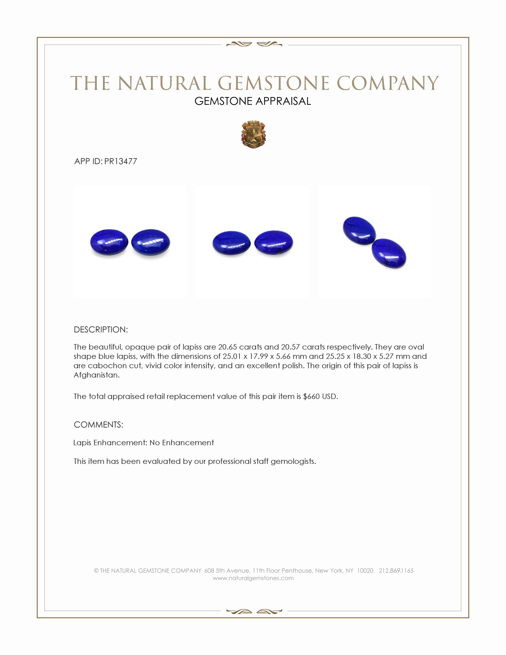 41.22 Ct.Tw. Cabochon Lapis Pair from Afghanistan