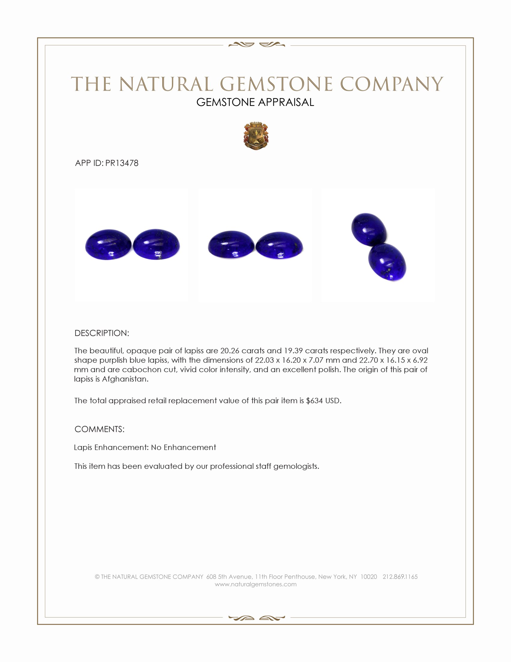 39.65 Ct.Tw. Cabochon Lapis Pair from Afghanistan