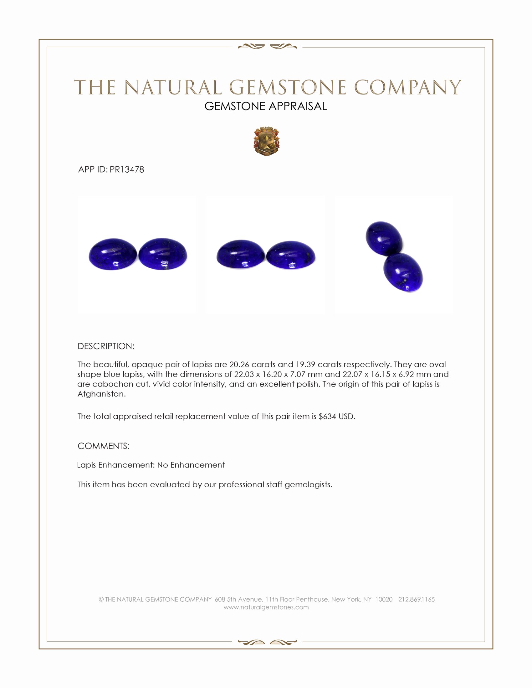 39.65 Ct.Tw. Cabochon Lapis Pair from Afghanistan