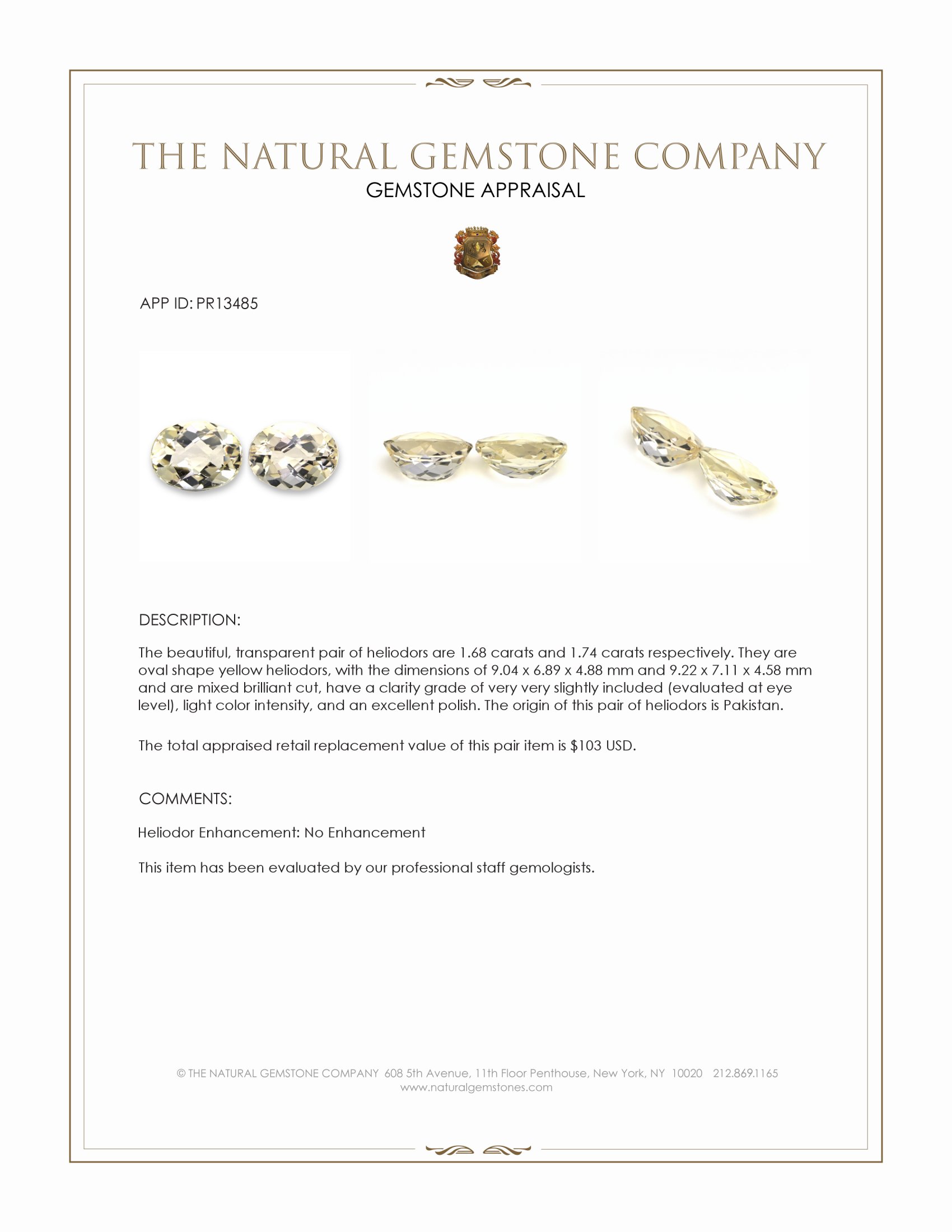3.42 Ct.Tw. Yellow Heliodor Pair from Pakistan