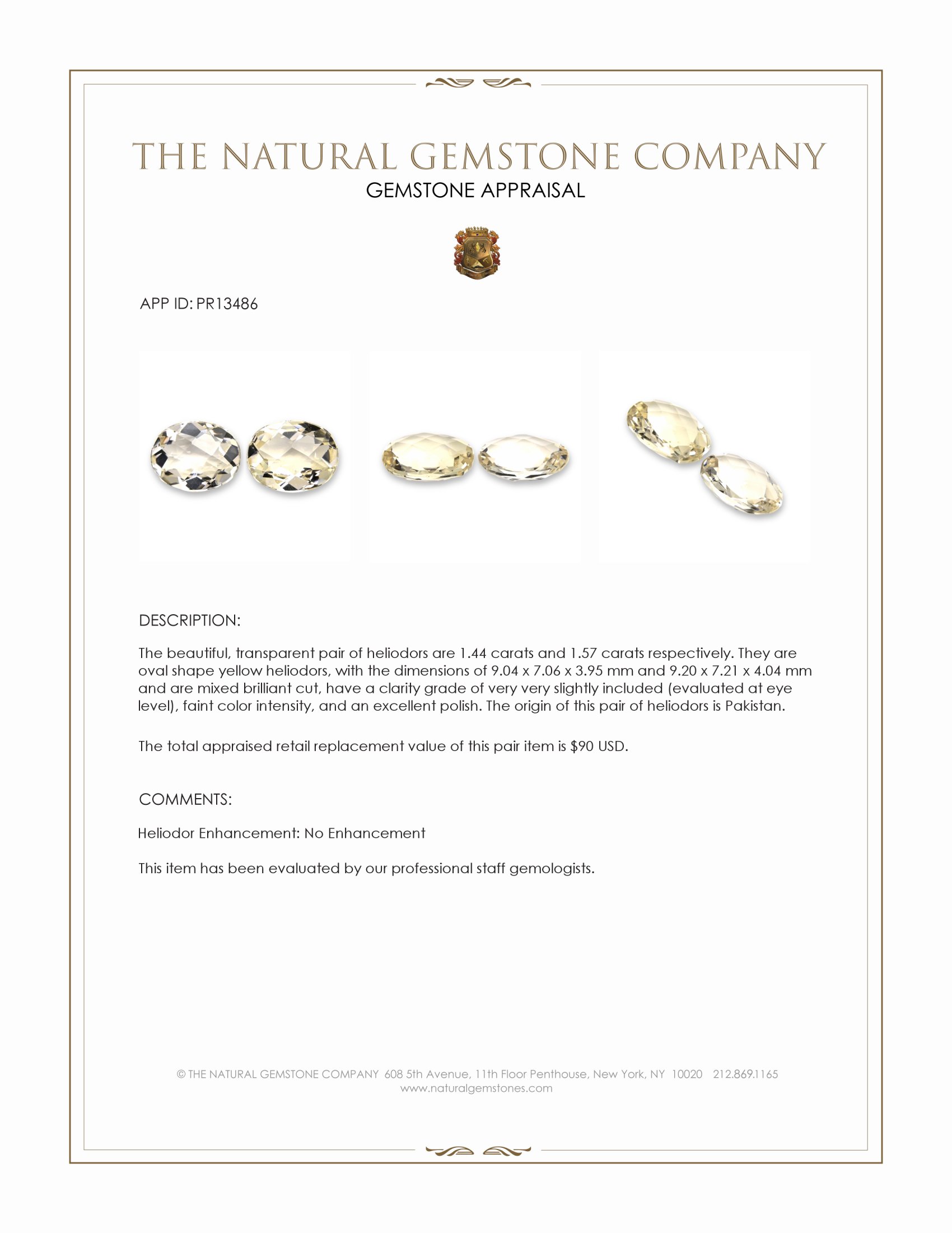 3.01 Ct.Tw. Yellow Heliodor Pair from Pakistan