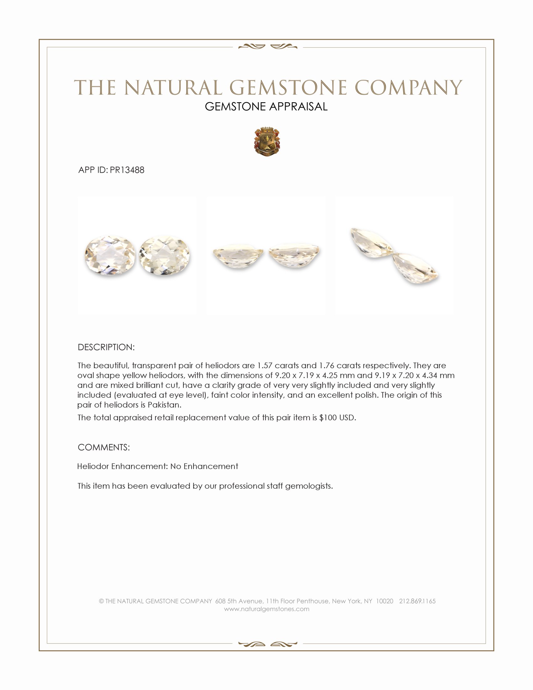 3.33 Ct.Tw. Heliodor Pair from Pakistan