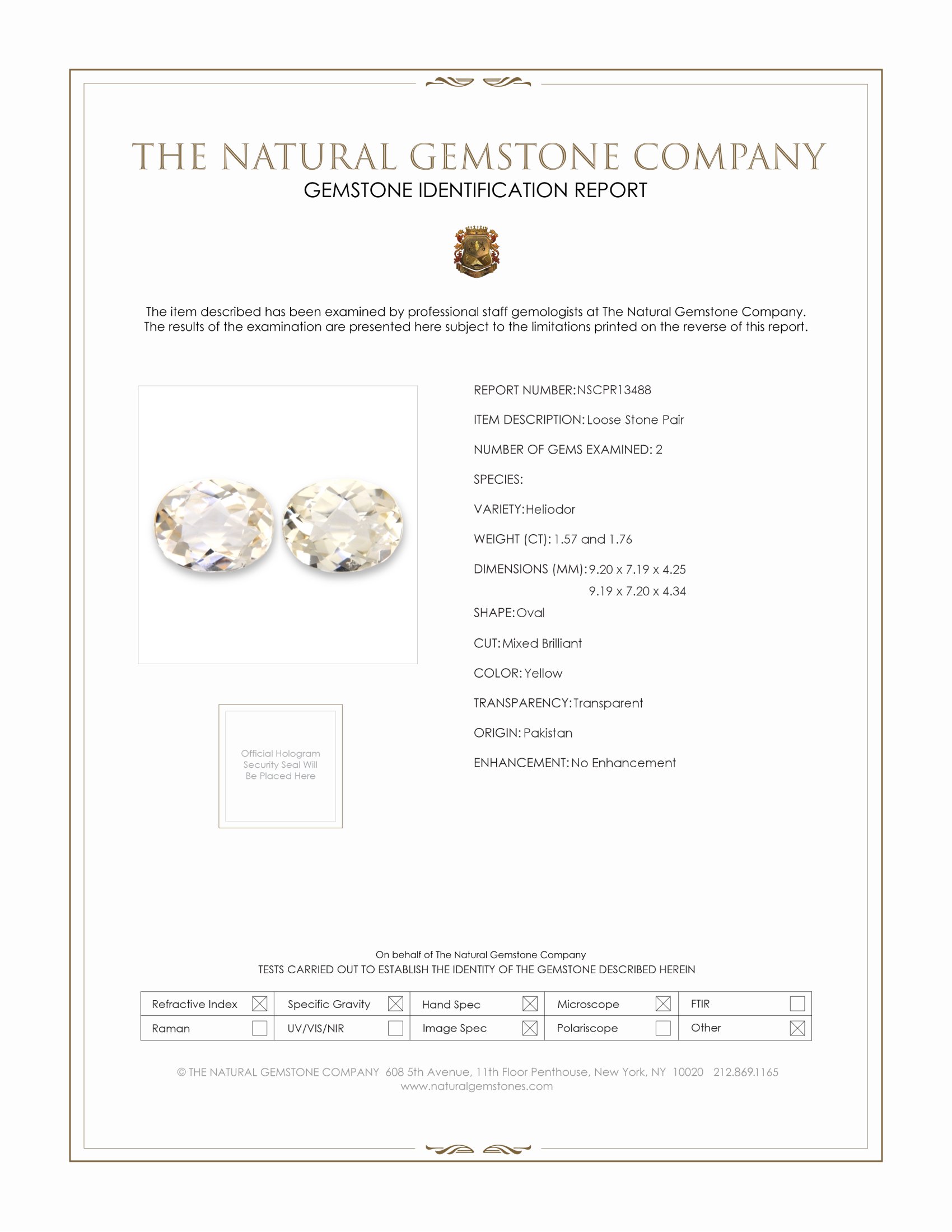 3.33 Ct.Tw. Yellow Heliodor Pair from Pakistan
