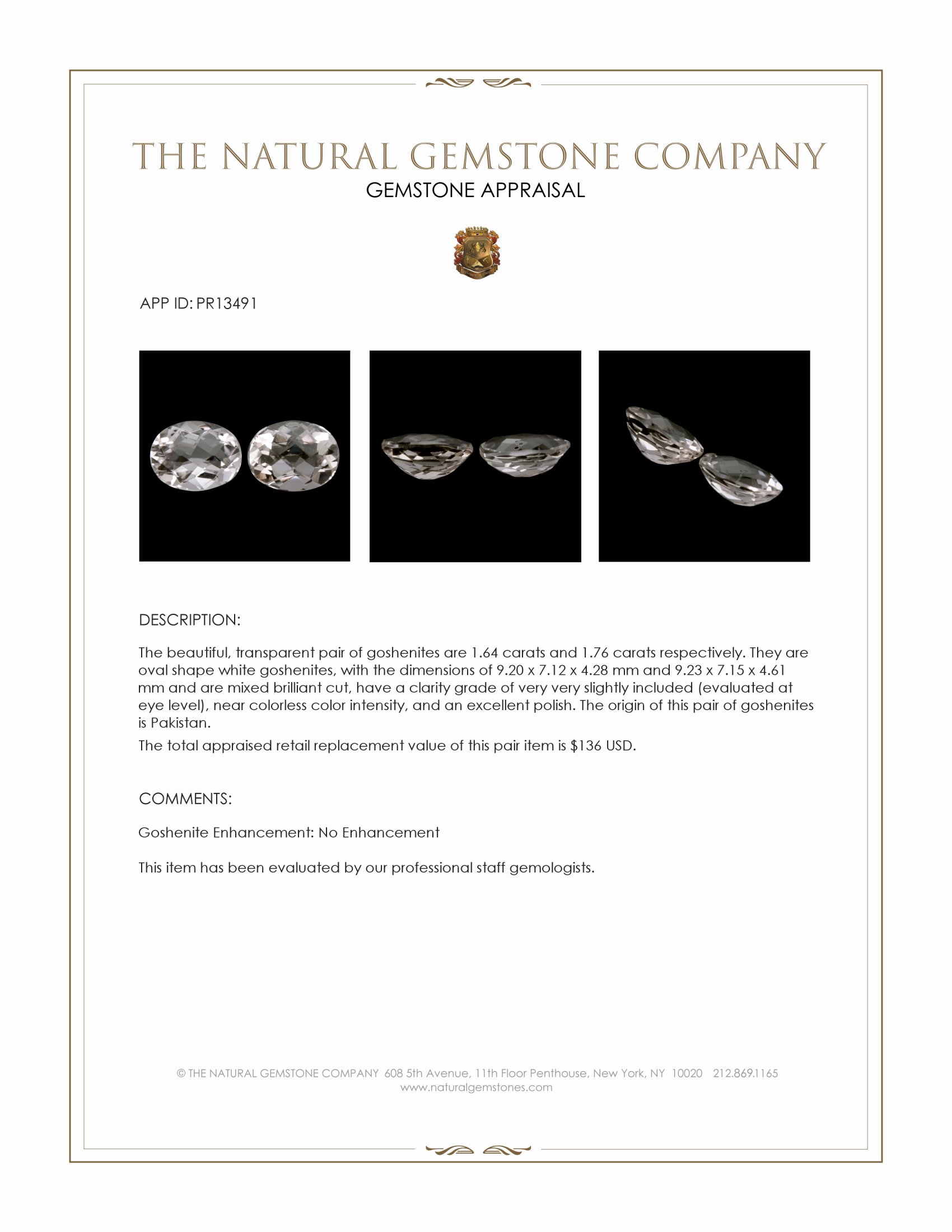 3.40 Ct.Tw. White Goshenite Pair from Pakistan