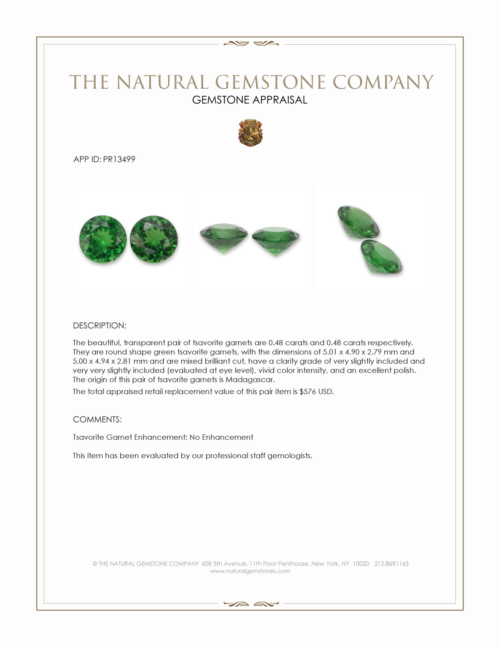 0.96 Ct.Tw. Tsavorite Garnet Pair from Madagascar