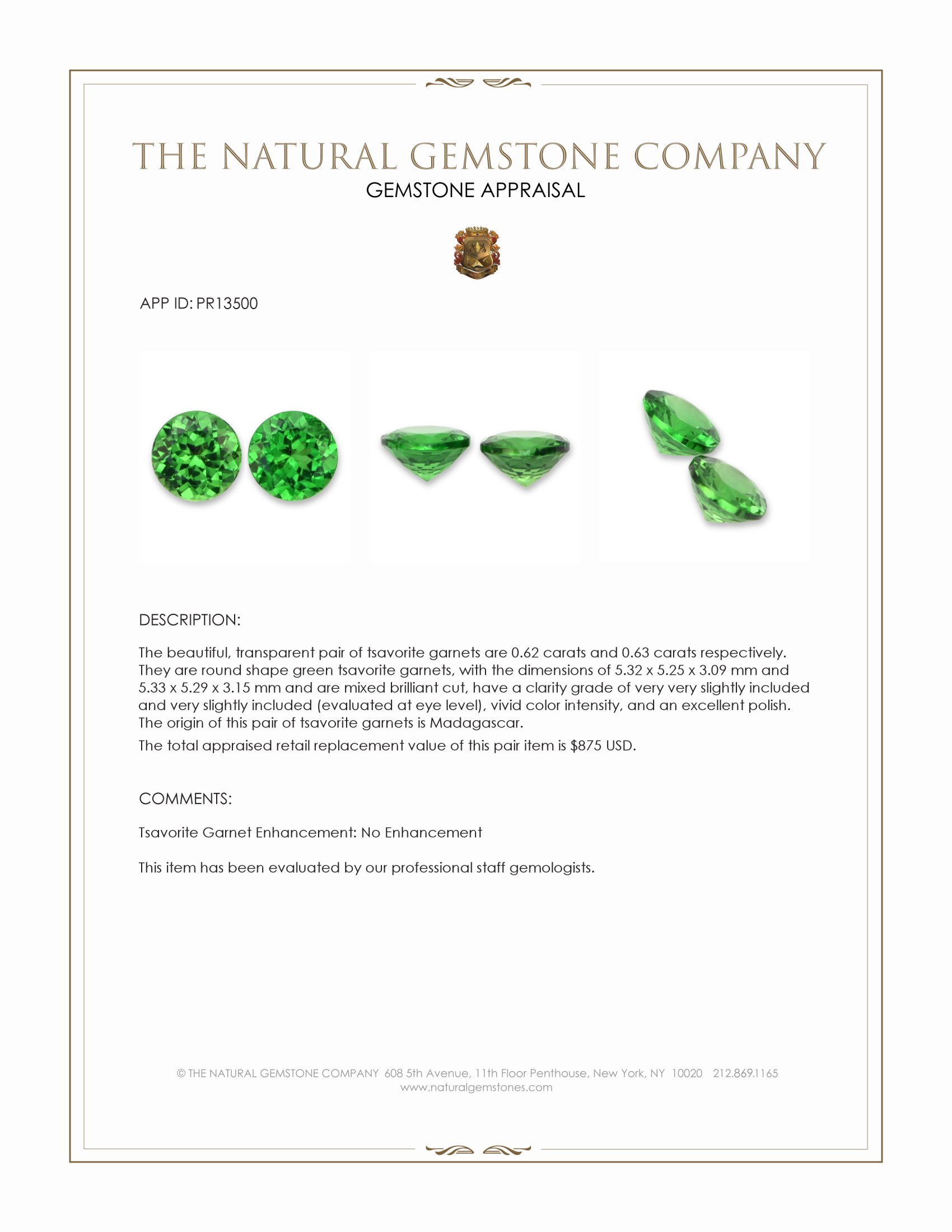 1.25 Ct.Tw. Tsavorite Garnet Pair from Madagascar