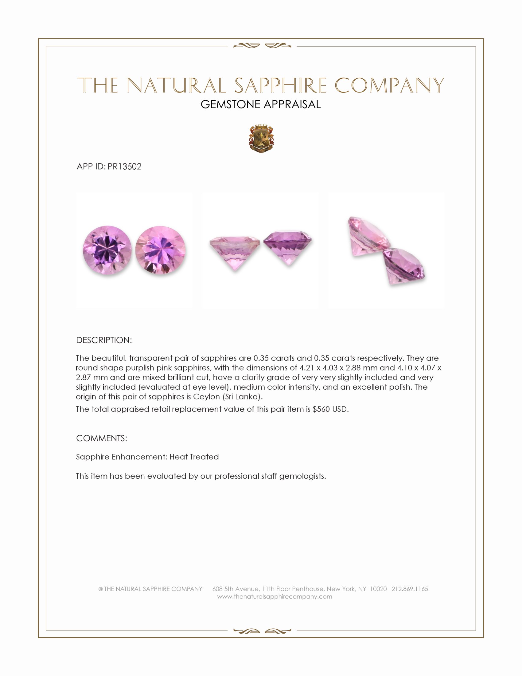 0.70 Ct.Tw. Purplish Pink Sapphire Pair from Ceylon (Sri Lanka)