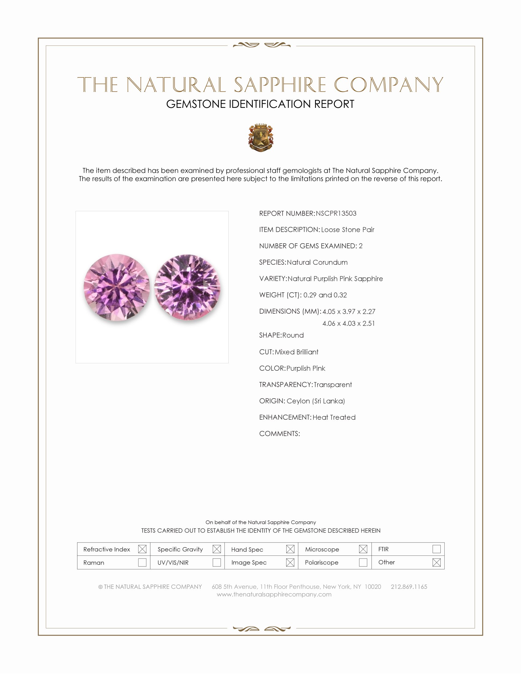 0.61 Ct.Tw. Purplish Pink Sapphire Pair from Ceylon (Sri Lanka)