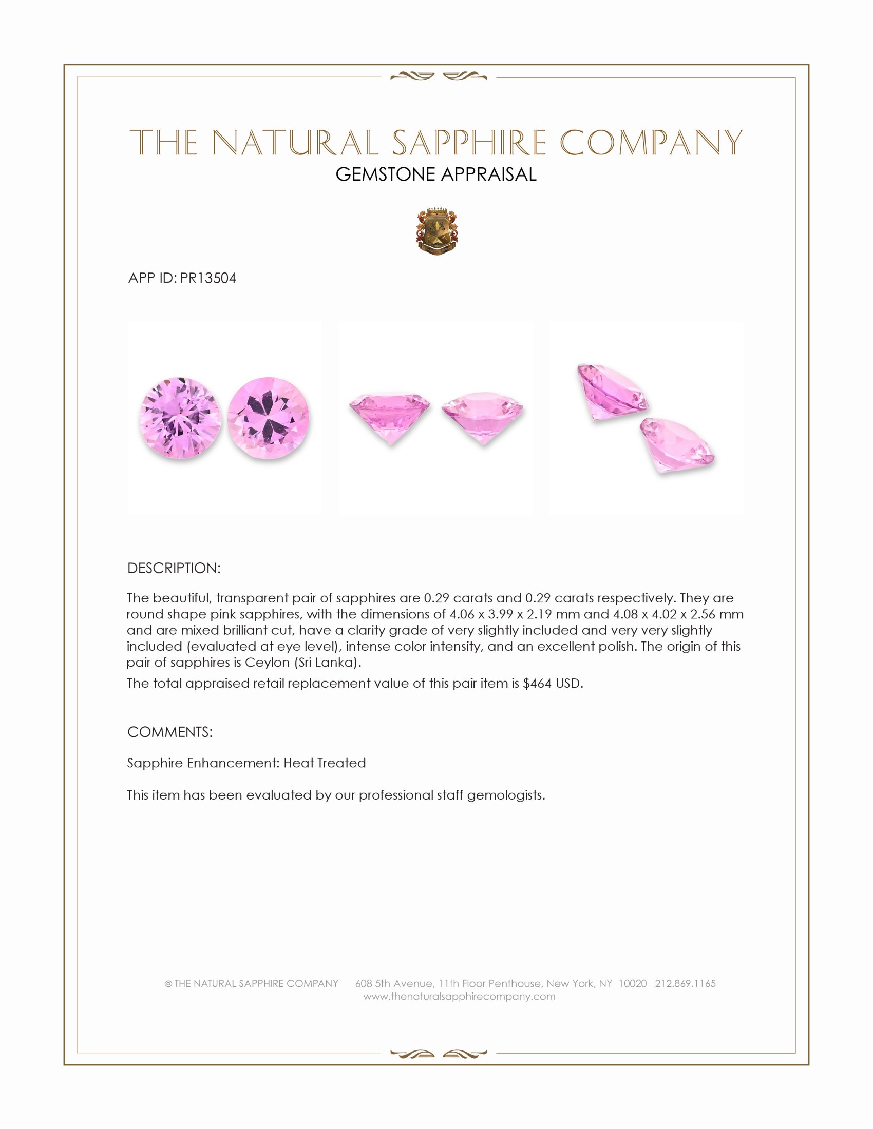 0.58 Ct.Tw. Pink Sapphire Pair from Ceylon (Sri Lanka)