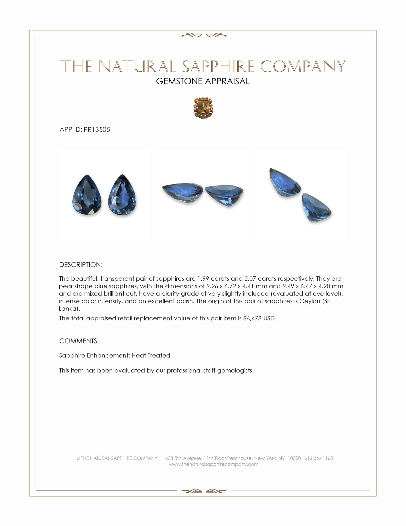 4.06 Ct.Tw. Blue Sapphire Pair from Ceylon (Sri Lanka)