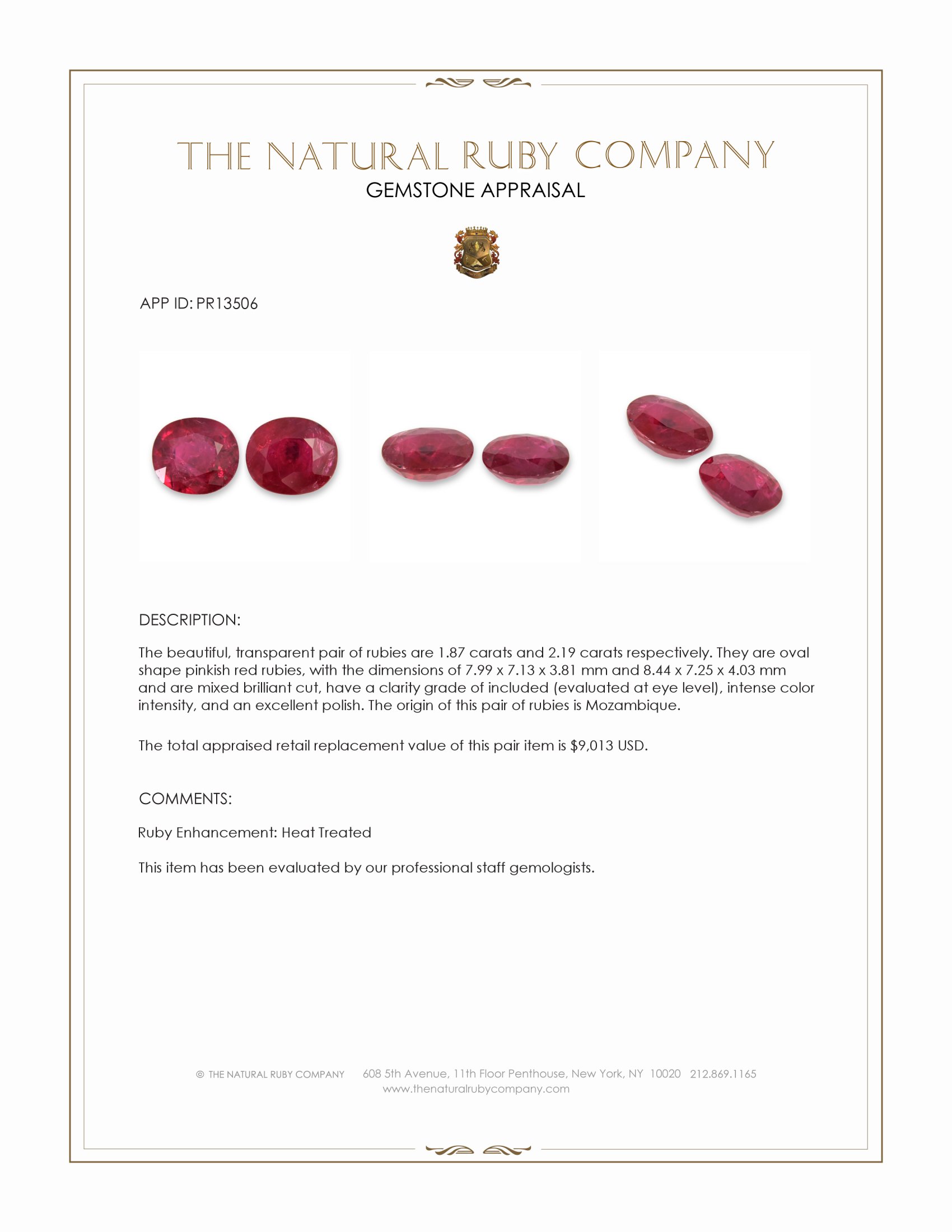 4.06 Ct.Tw. Pinkish Red Ruby Pair from Mozambique