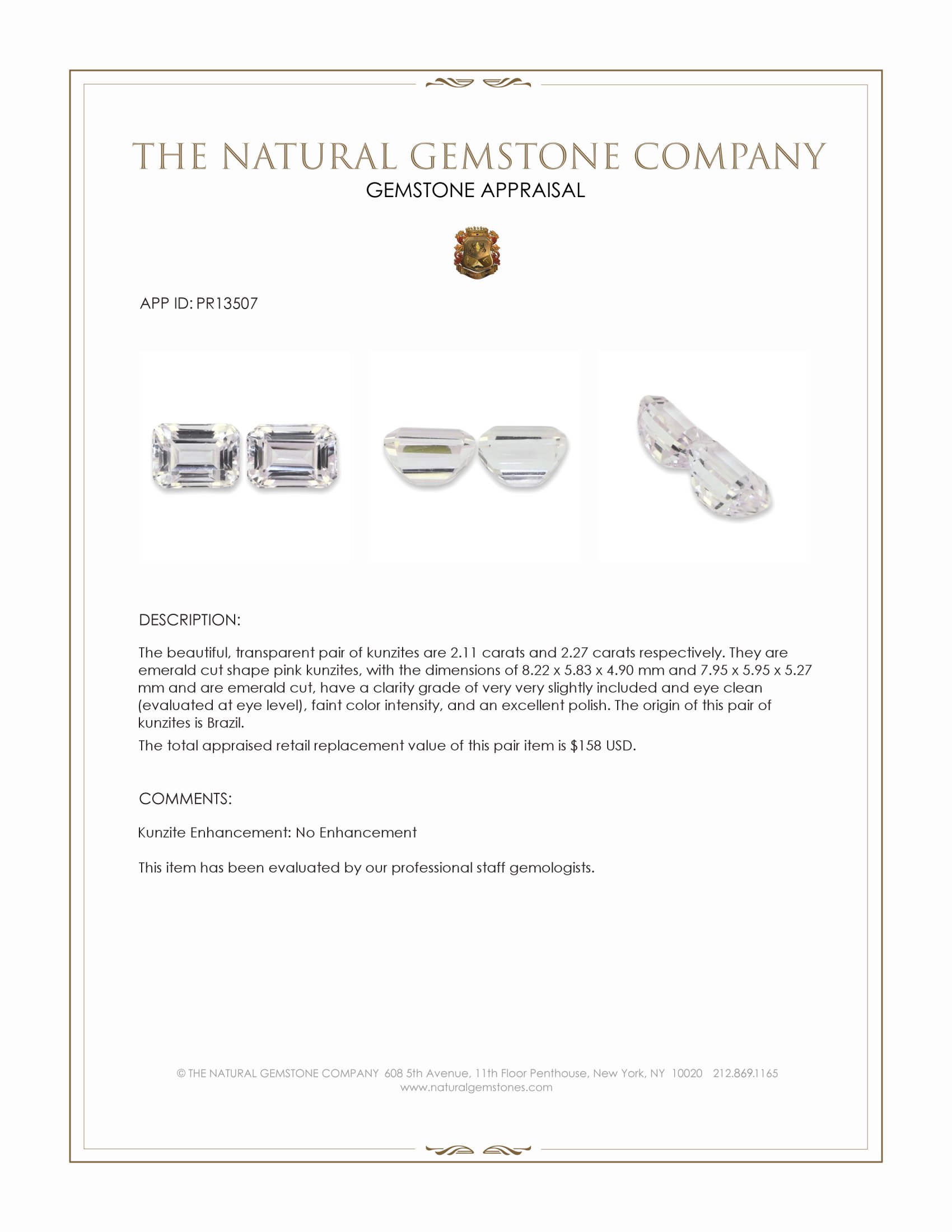 4.38 Ct.Tw. Kunzite Pair from Brazil