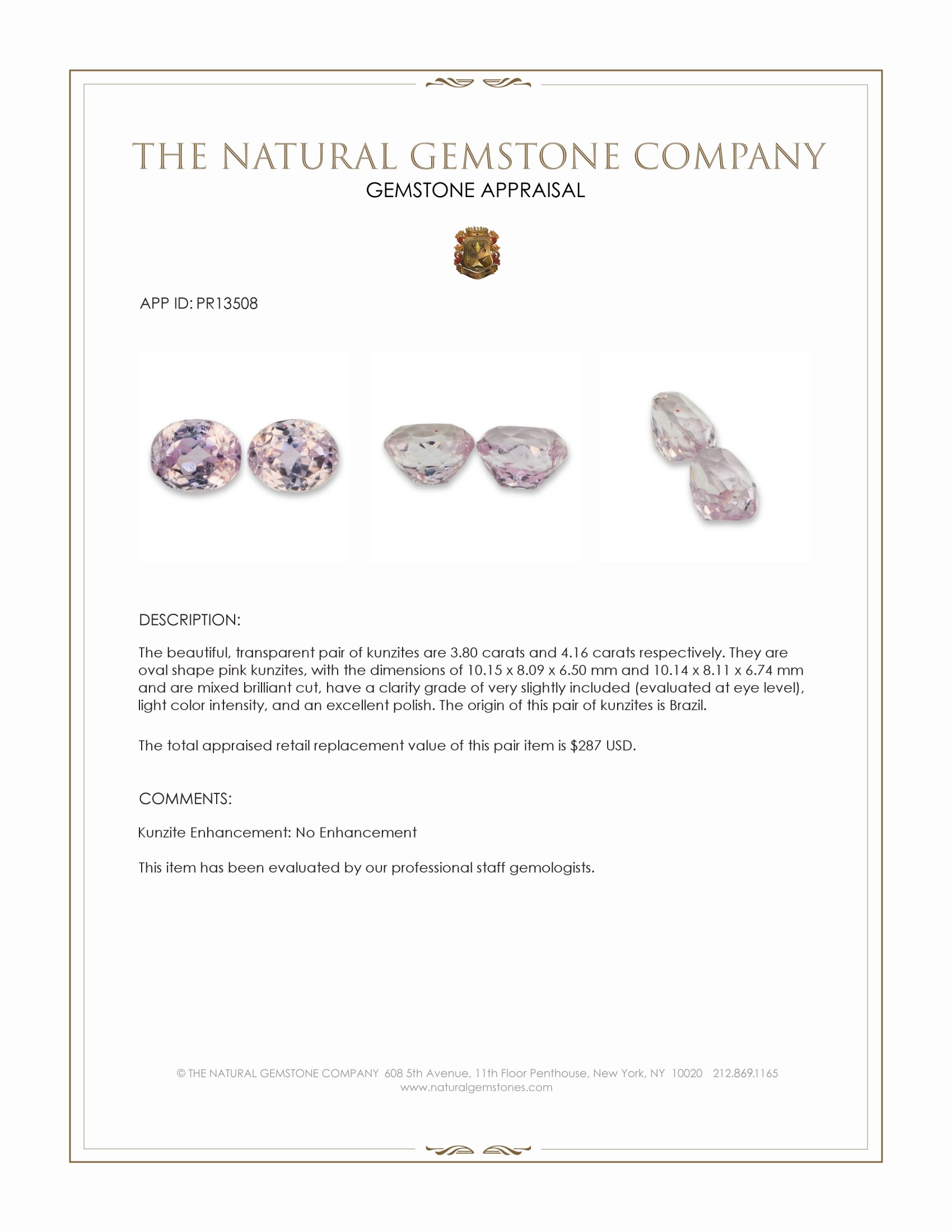 7.96 Ct.Tw. Pink Kunzite Pair from Brazil