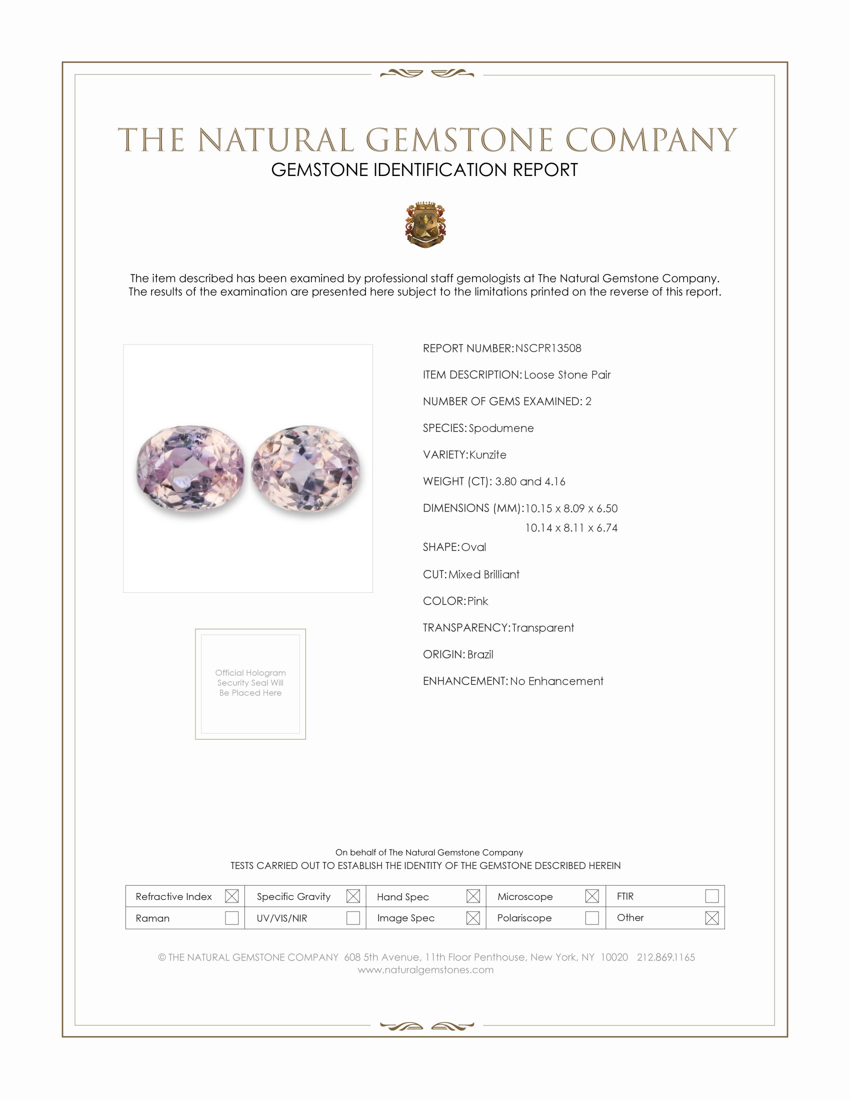 7.96 Ct.Tw. Pink Kunzite Pair from Brazil