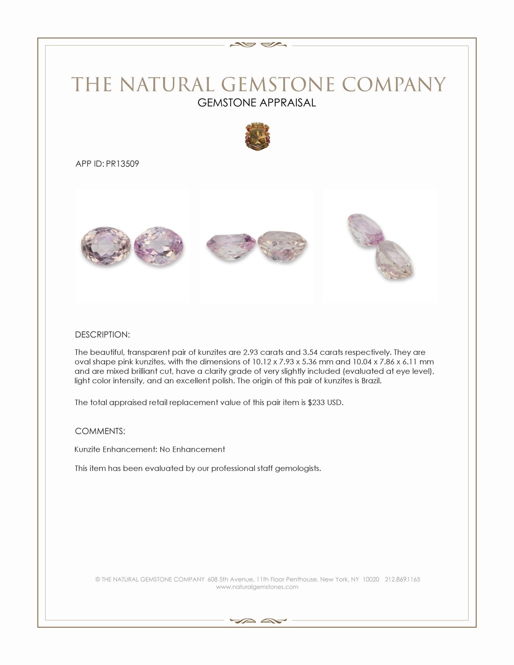 6.47 Ct.Tw. Kunzite Pair from Brazil