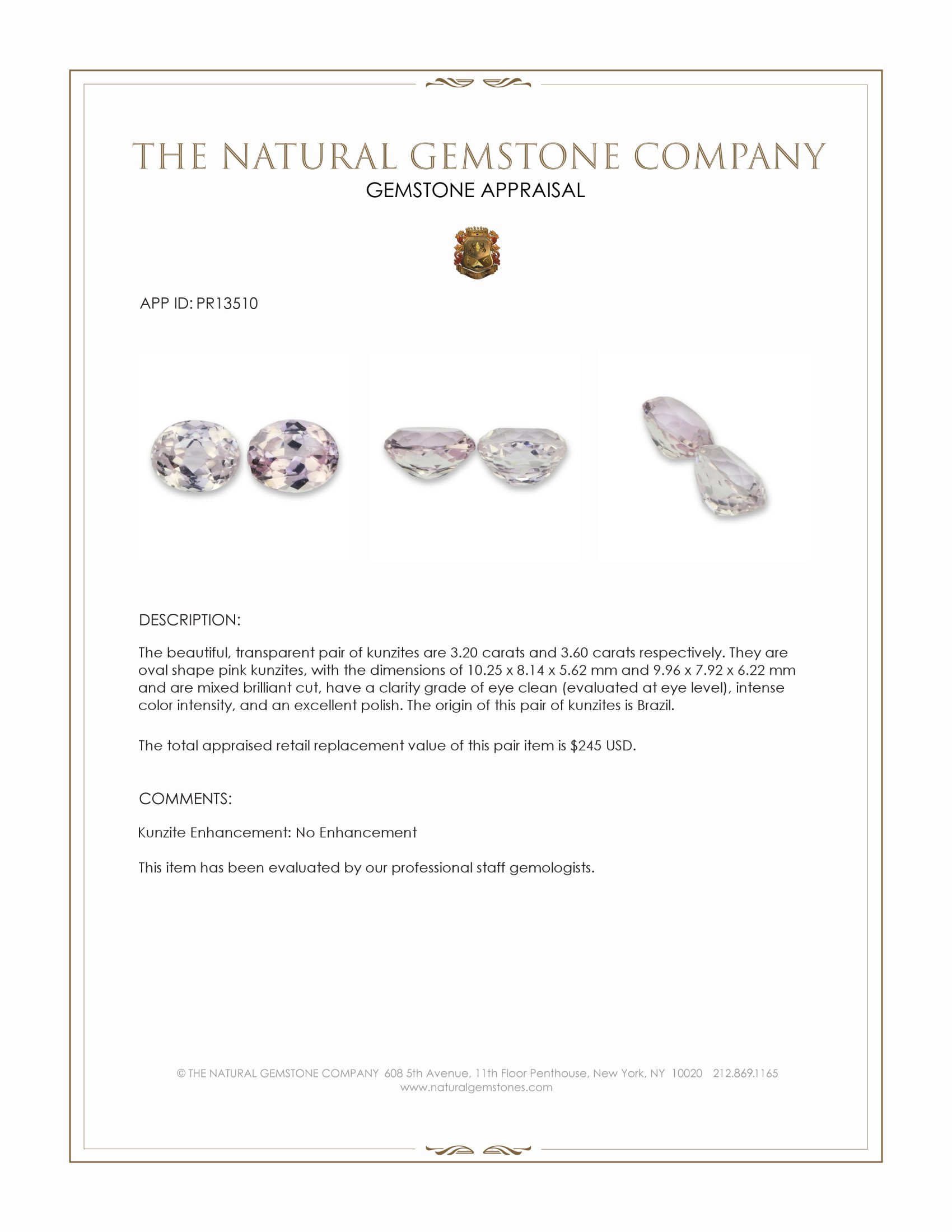 6.80 Ct.Tw. Kunzite Pair from Brazil