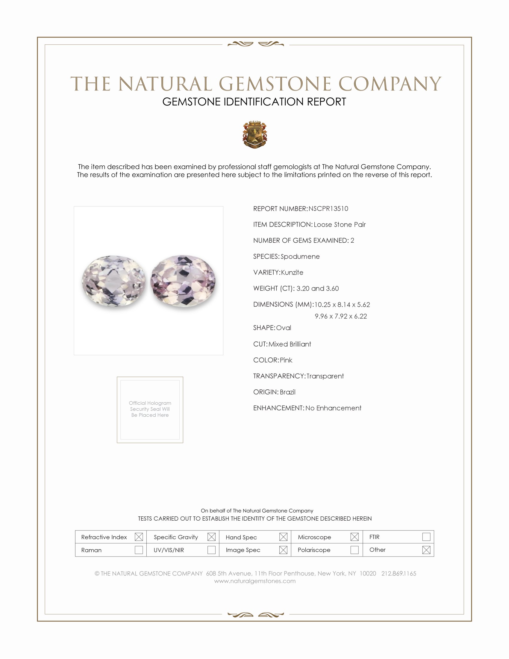 6.80 Ct.Tw. Pink Kunzite Pair from Brazil