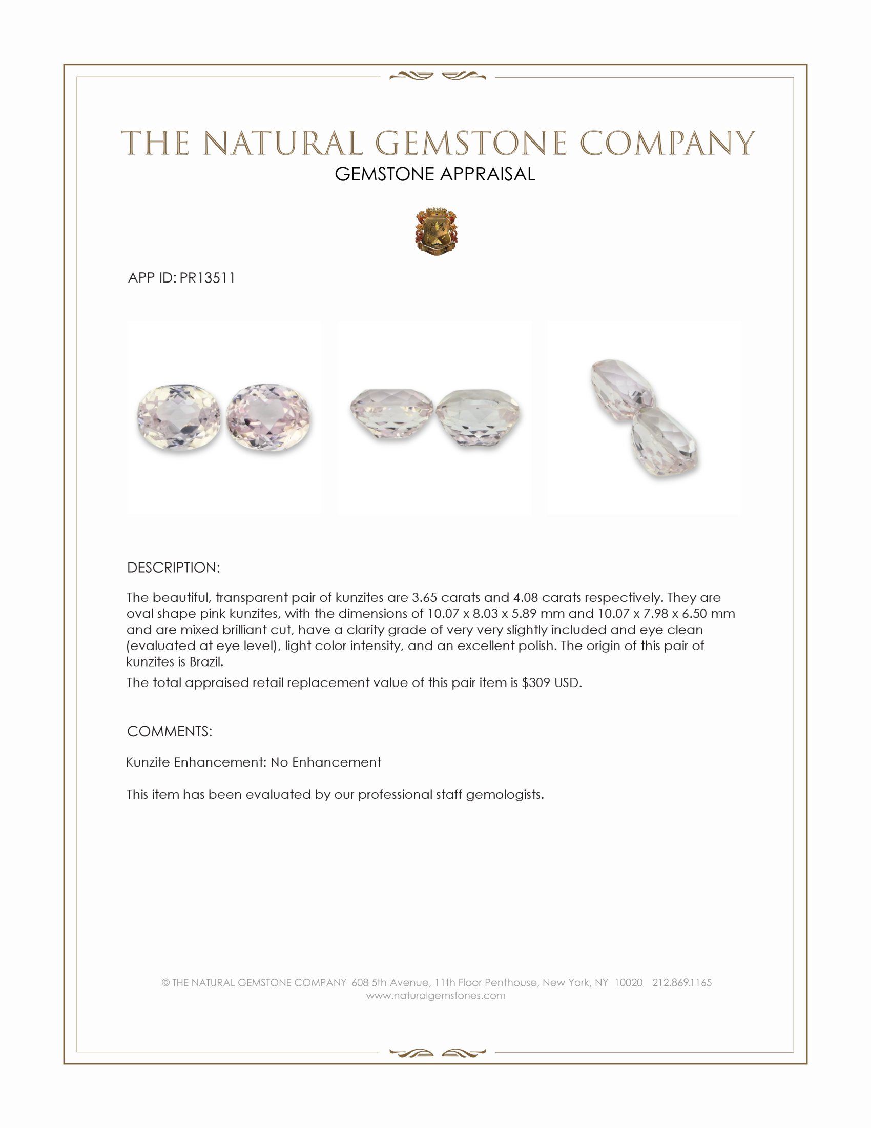 7.73 Ct.Tw. Kunzite Pair from Brazil