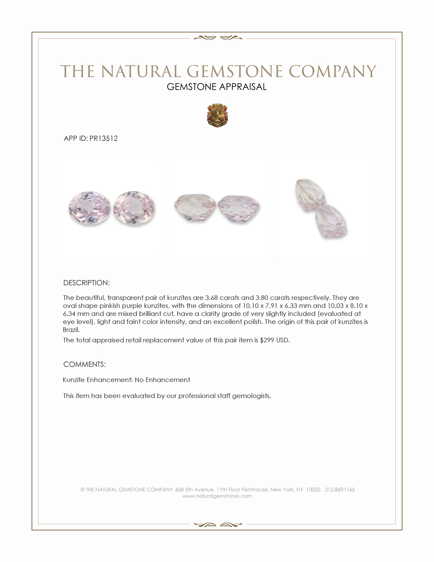 7.48 Ct.Tw. Kunzite Pair from Brazil