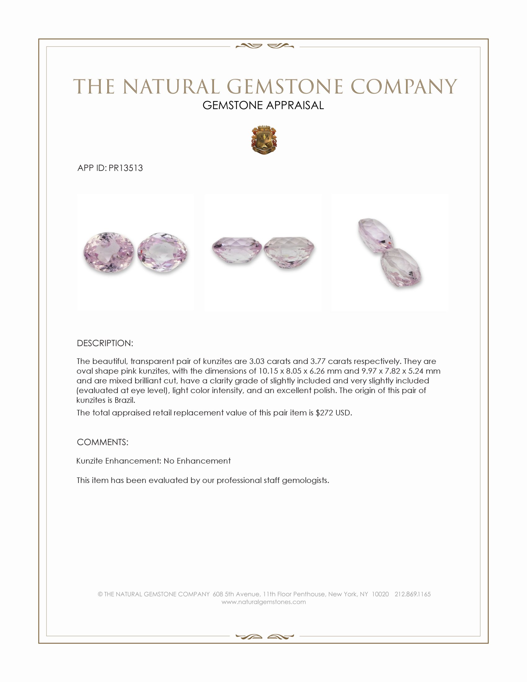 6.80 Ct.Tw. Pink Kunzite Pair from Brazil
