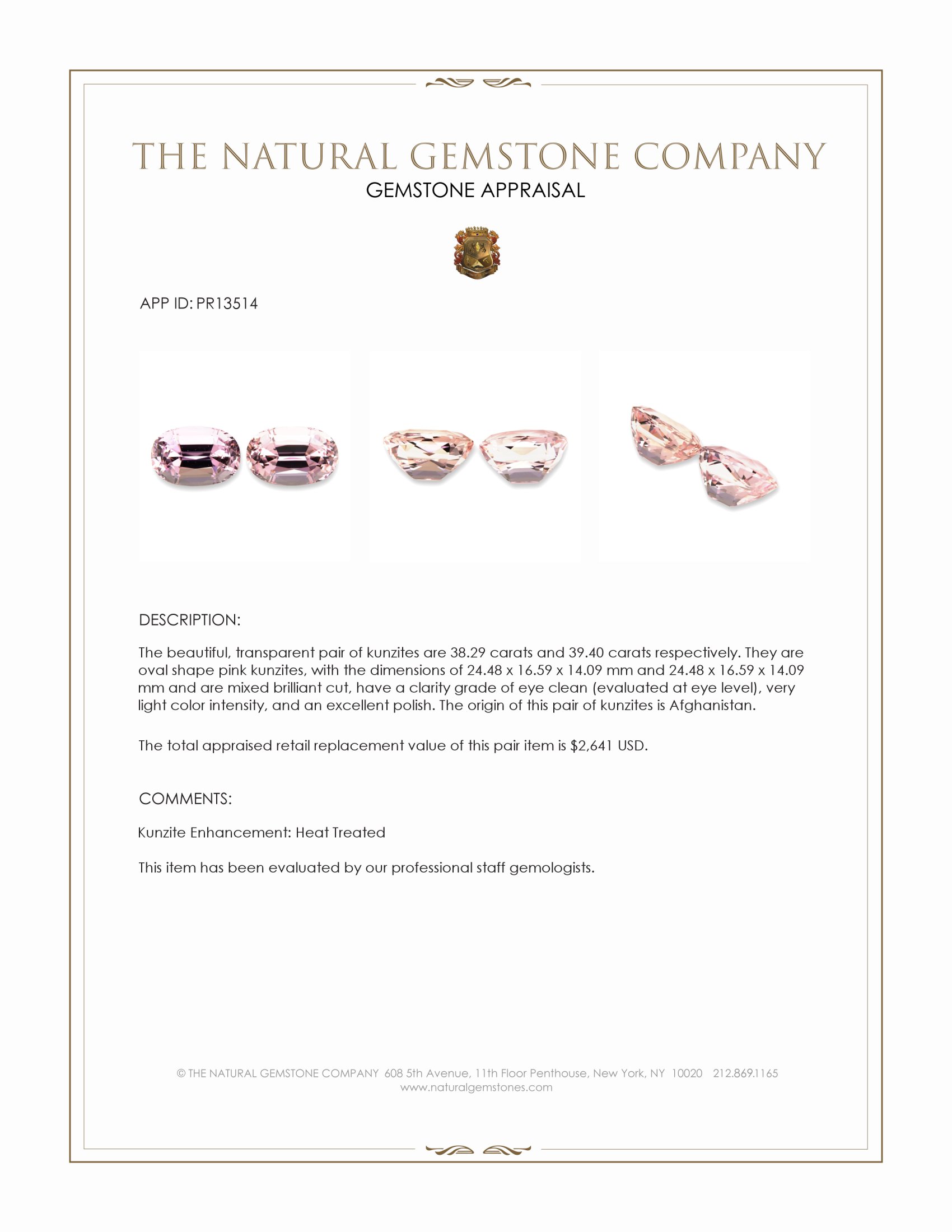 77.69 Ct.Tw. Kunzite Pair from Afghanistan