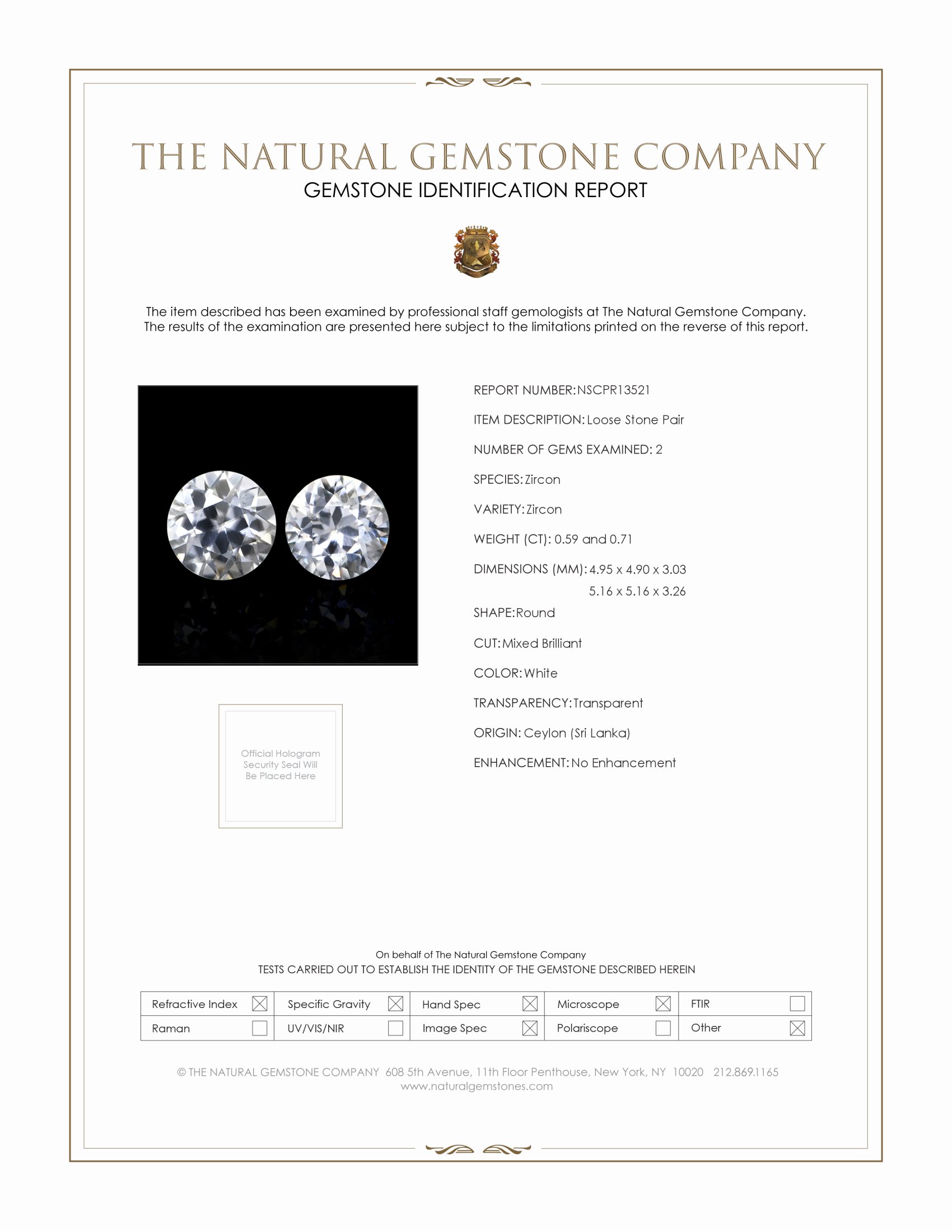 1.30 Ct.Tw. White Zircon Pair from Ceylon (Sri Lanka)