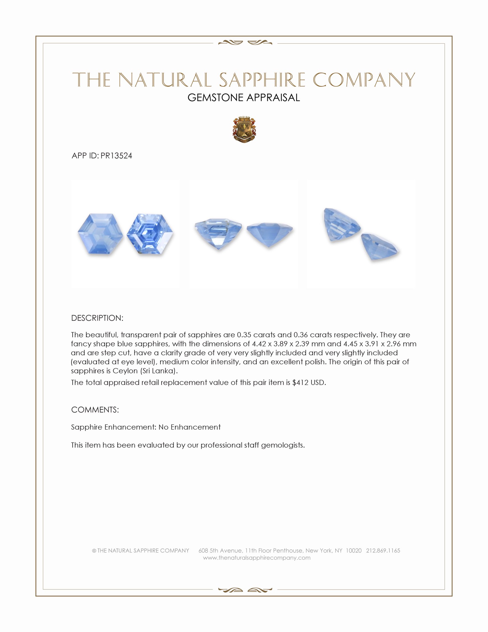 0.71 Ct.Tw. Blue Sapphire Pair from Ceylon (Sri Lanka)