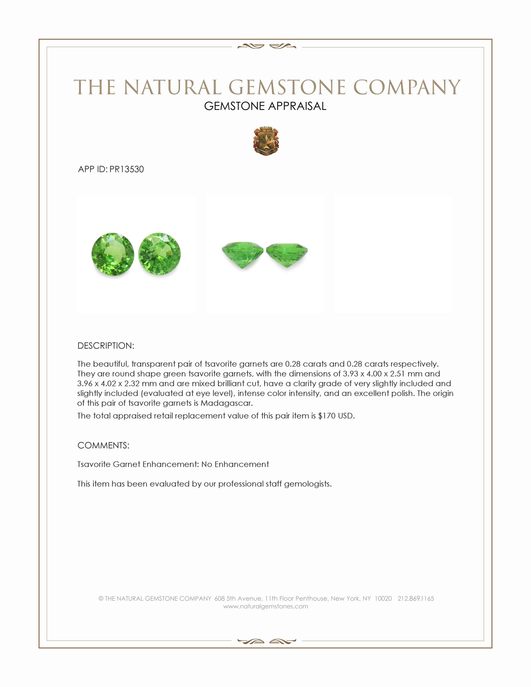 0.56 Ct.Tw. Tsavorite Garnet Pair from Madagascar