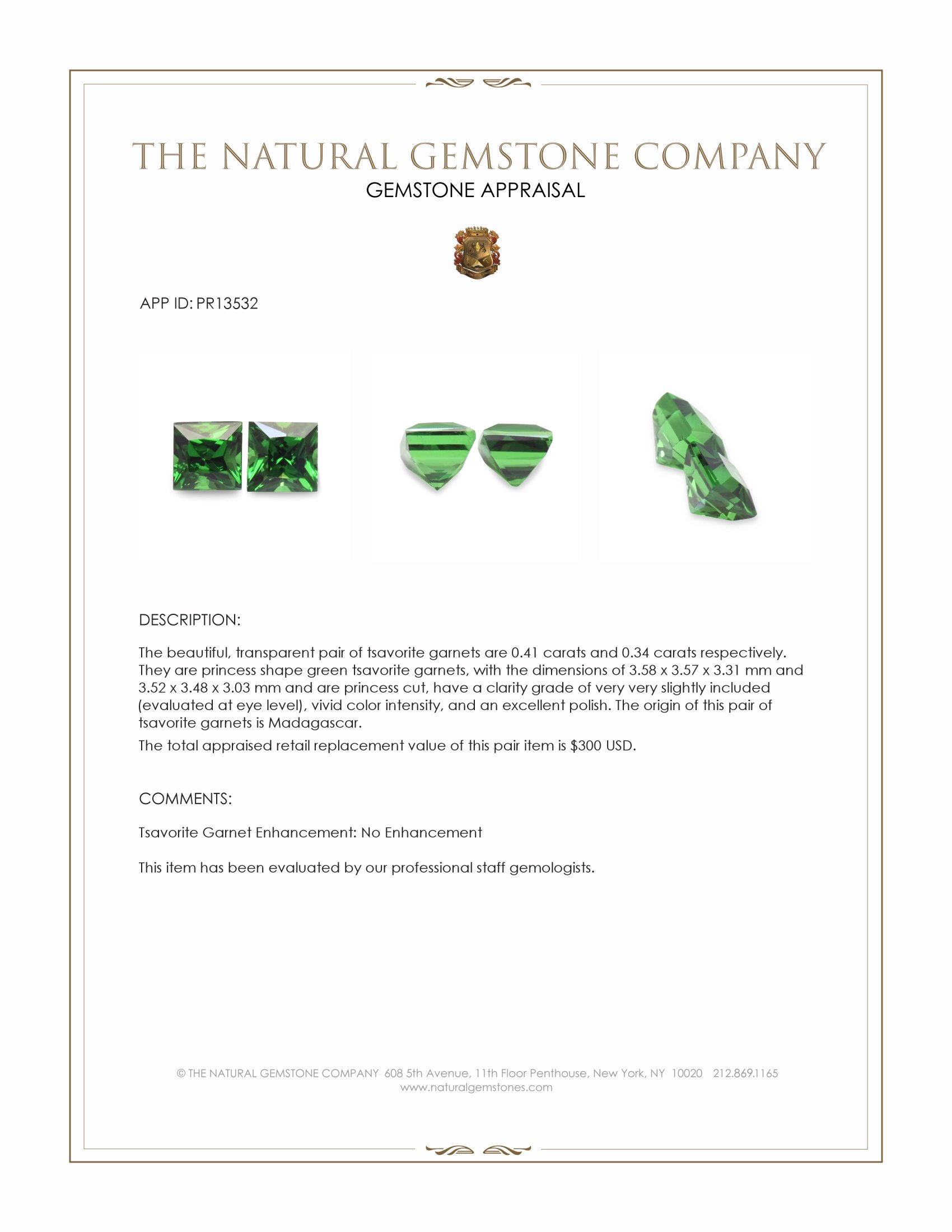 0.75 Ct.Tw. Tsavorite Garnet Pair from Madagascar