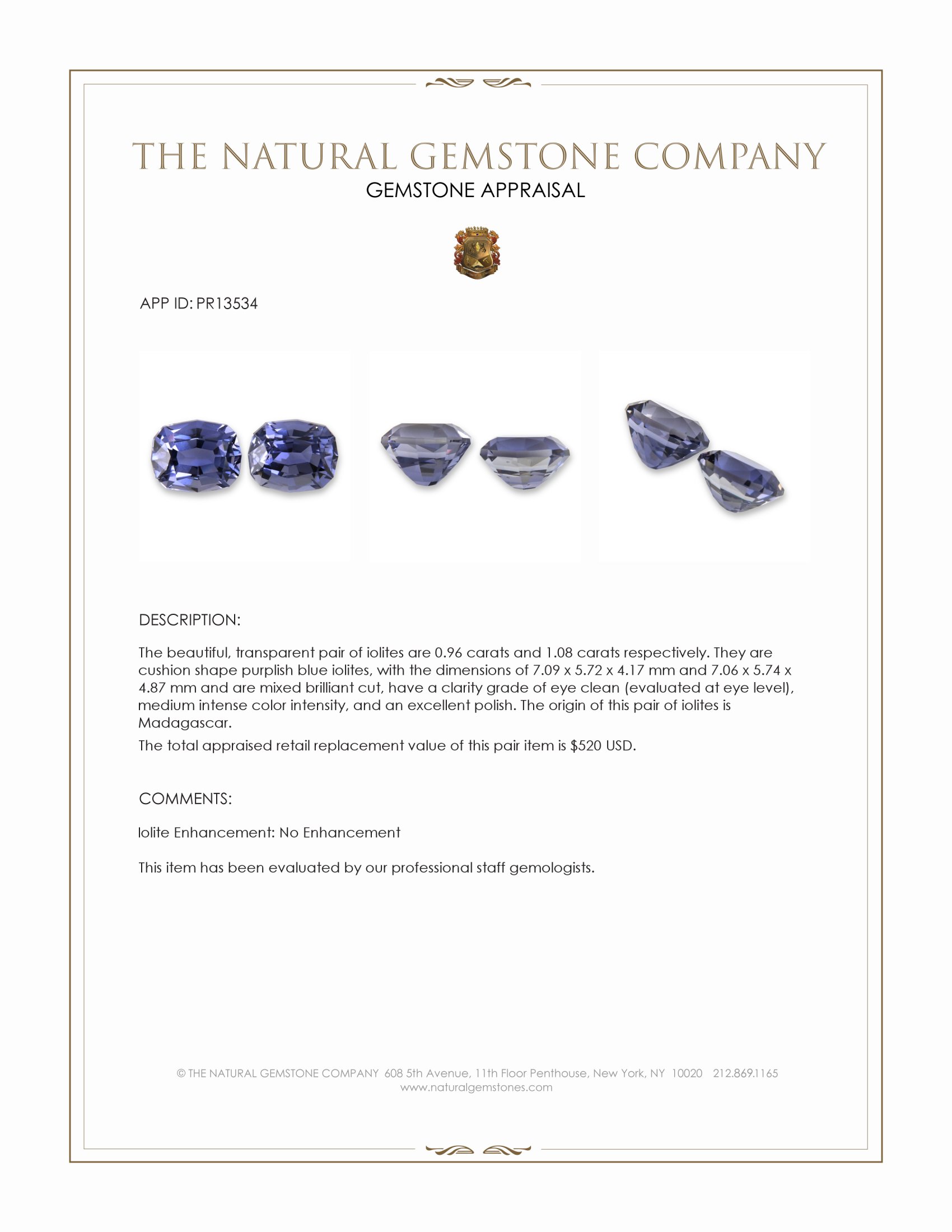 2.04 Ct.Tw. Purplish Blue Iolite Pair from Madagascar