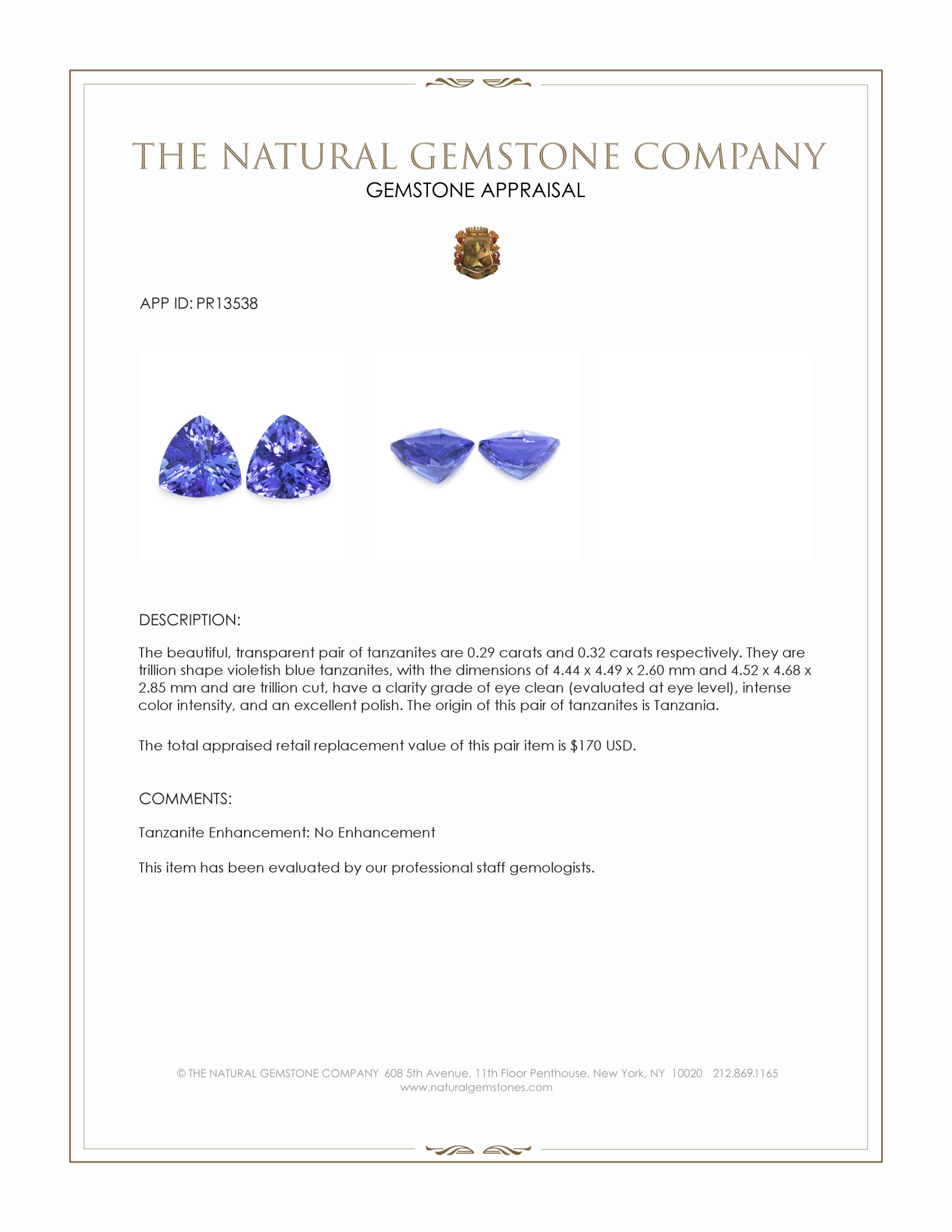 0.61 Ct.Tw. Violetish Blue Tanzanite Pair from Tanzania