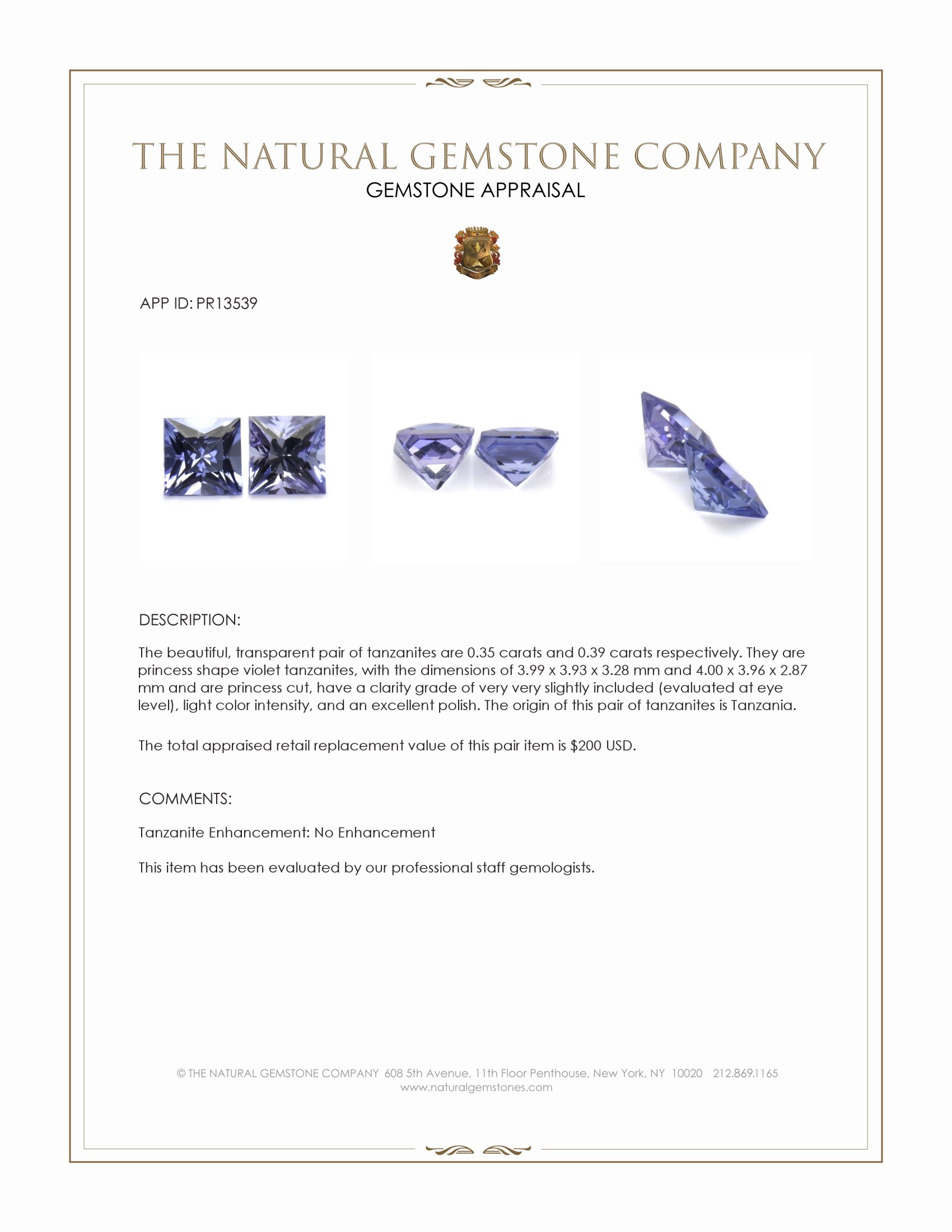 0.74 Ct.Tw. Violet Tanzanite Pair from Tanzania