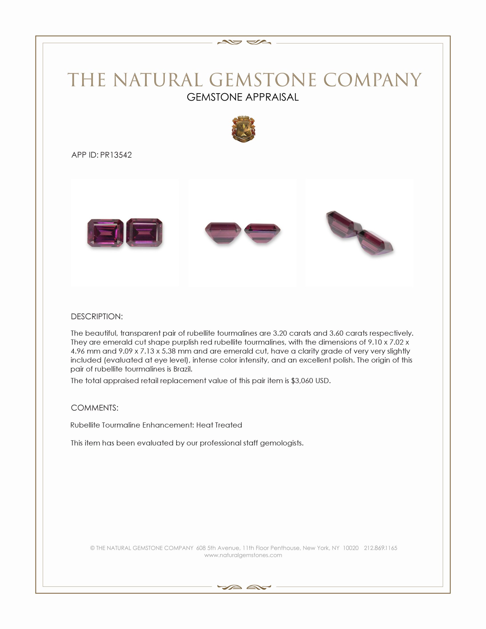 6.80 Ct.Tw. Purplish Red Rubellite Tourmaline Pair from Brazil