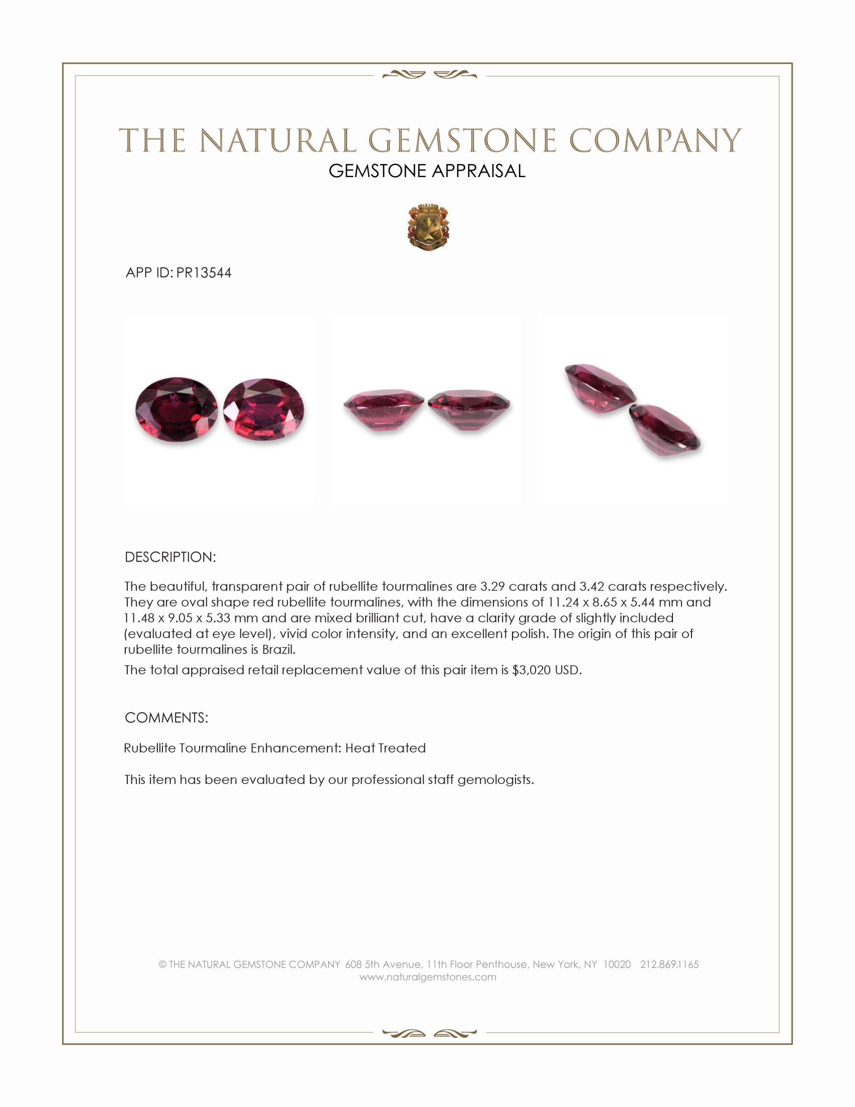 6.71 Ct.Tw. Red Rubellite Tourmaline Pair from Brazil