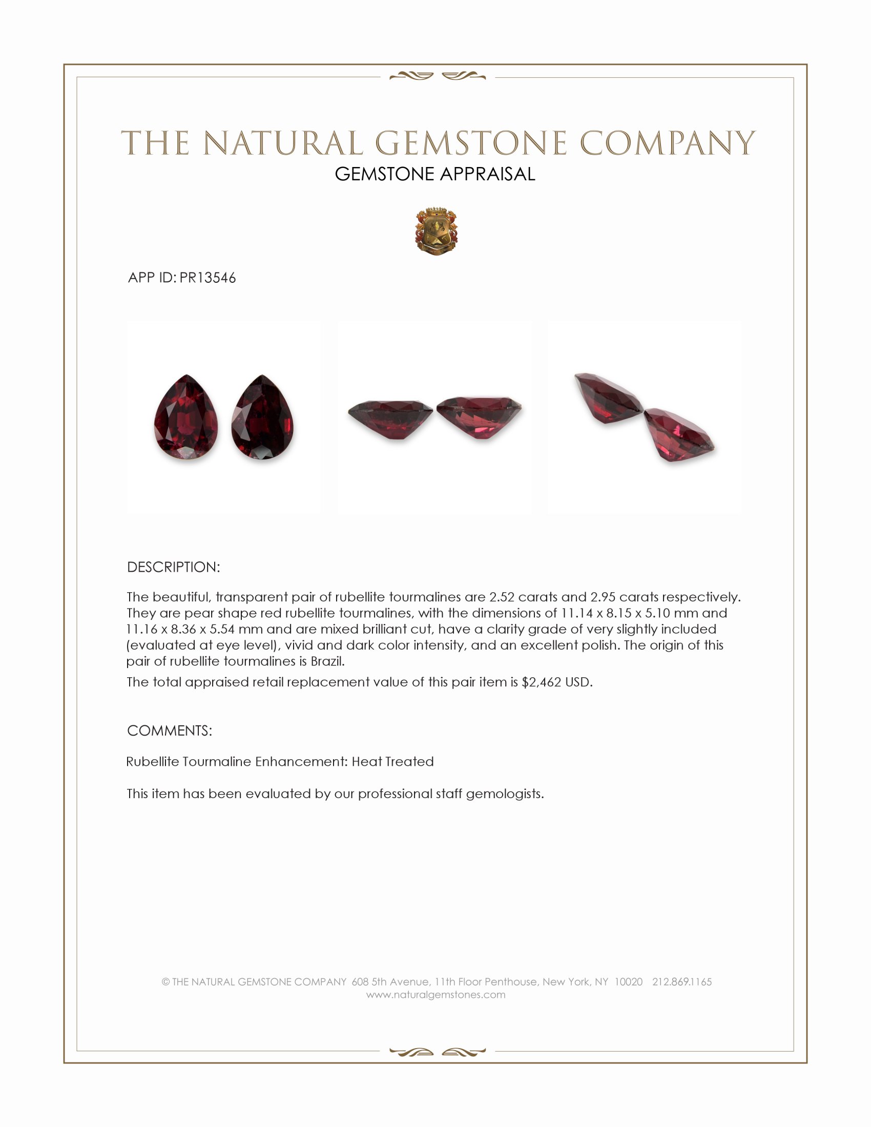 5.47 Ct.Tw. Red Rubellite Tourmaline Pair from Brazil