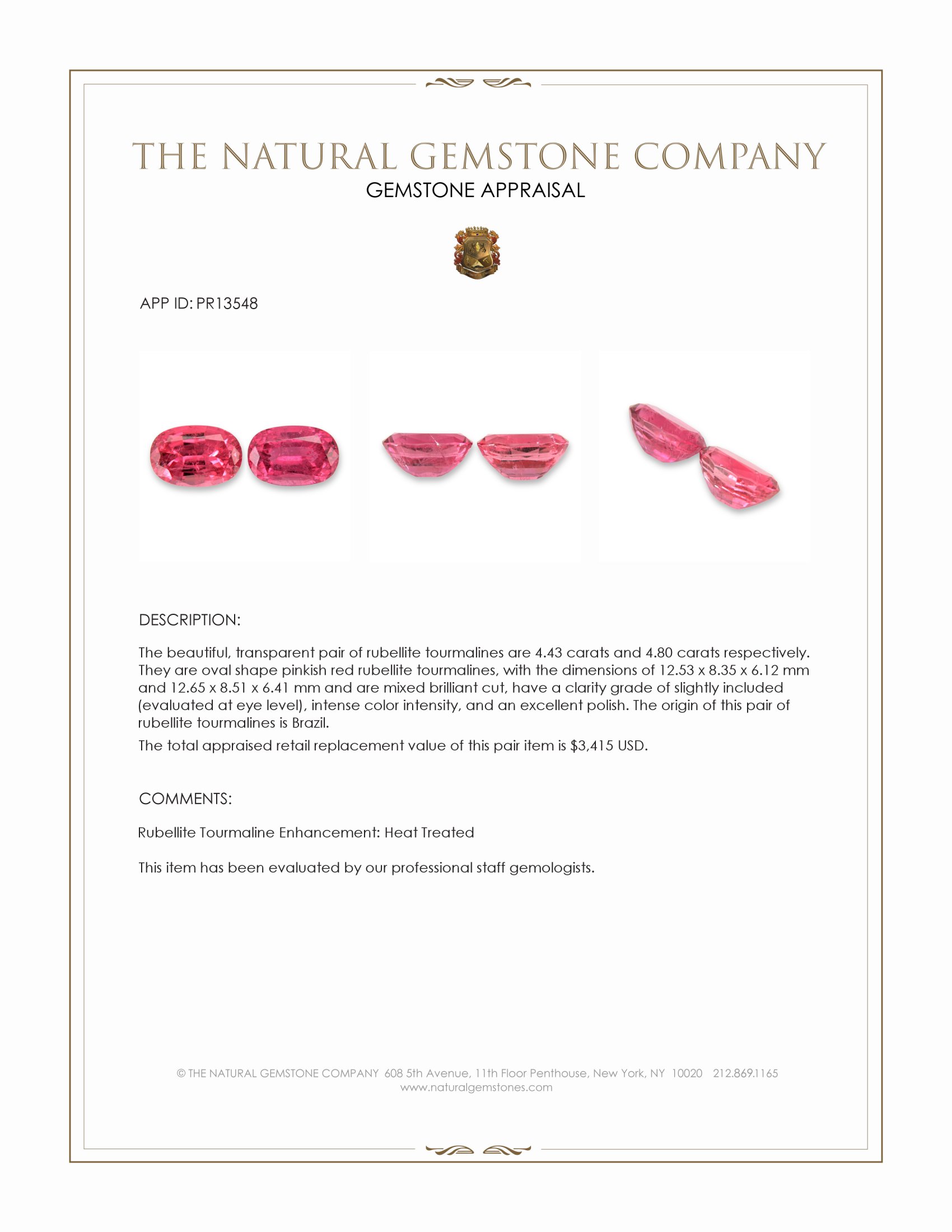 9.23 Ct.Tw. Pinkish Red Rubellite Tourmaline Pair from Brazil