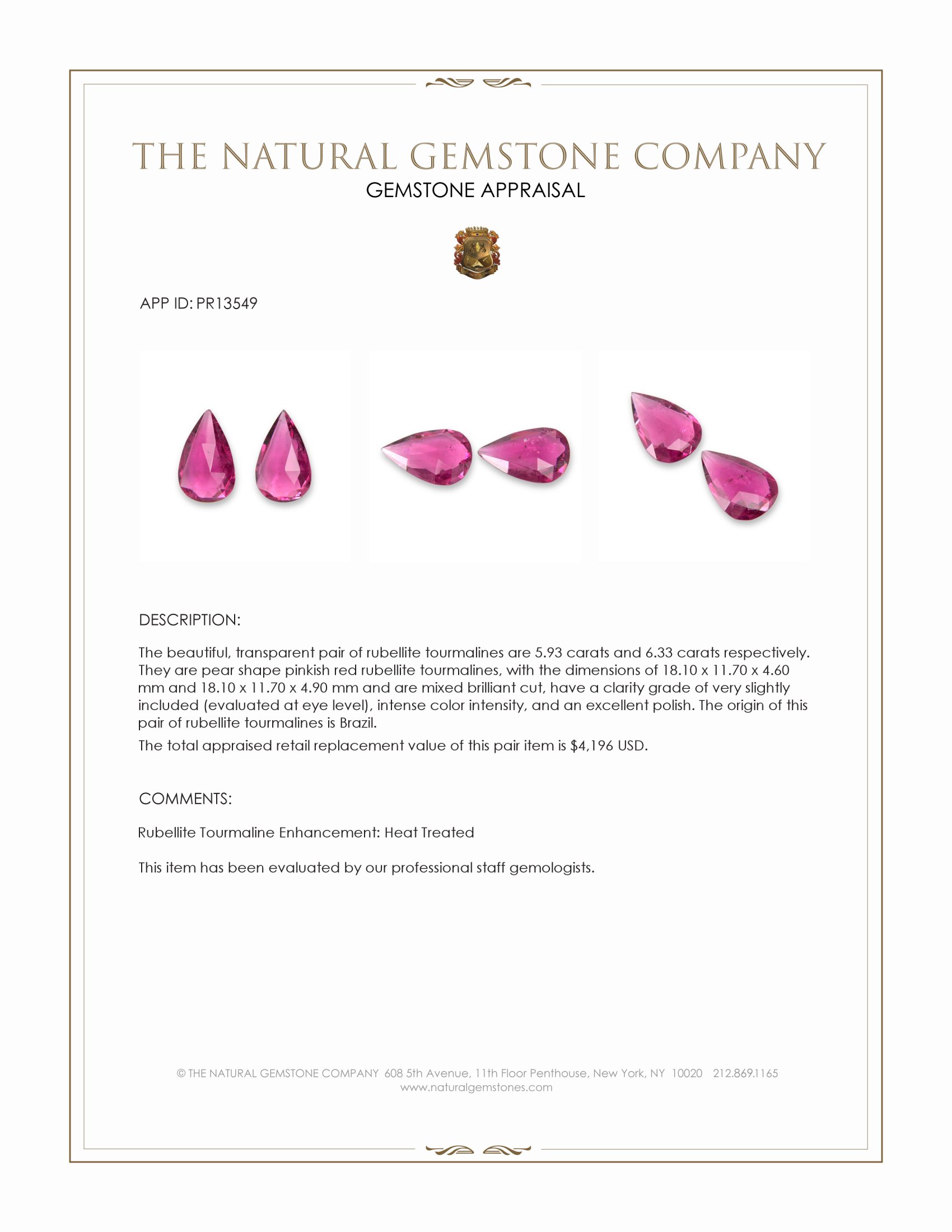 12.26 Ct.Tw. Pinkish Red Rubellite Tourmaline Pair from Brazil