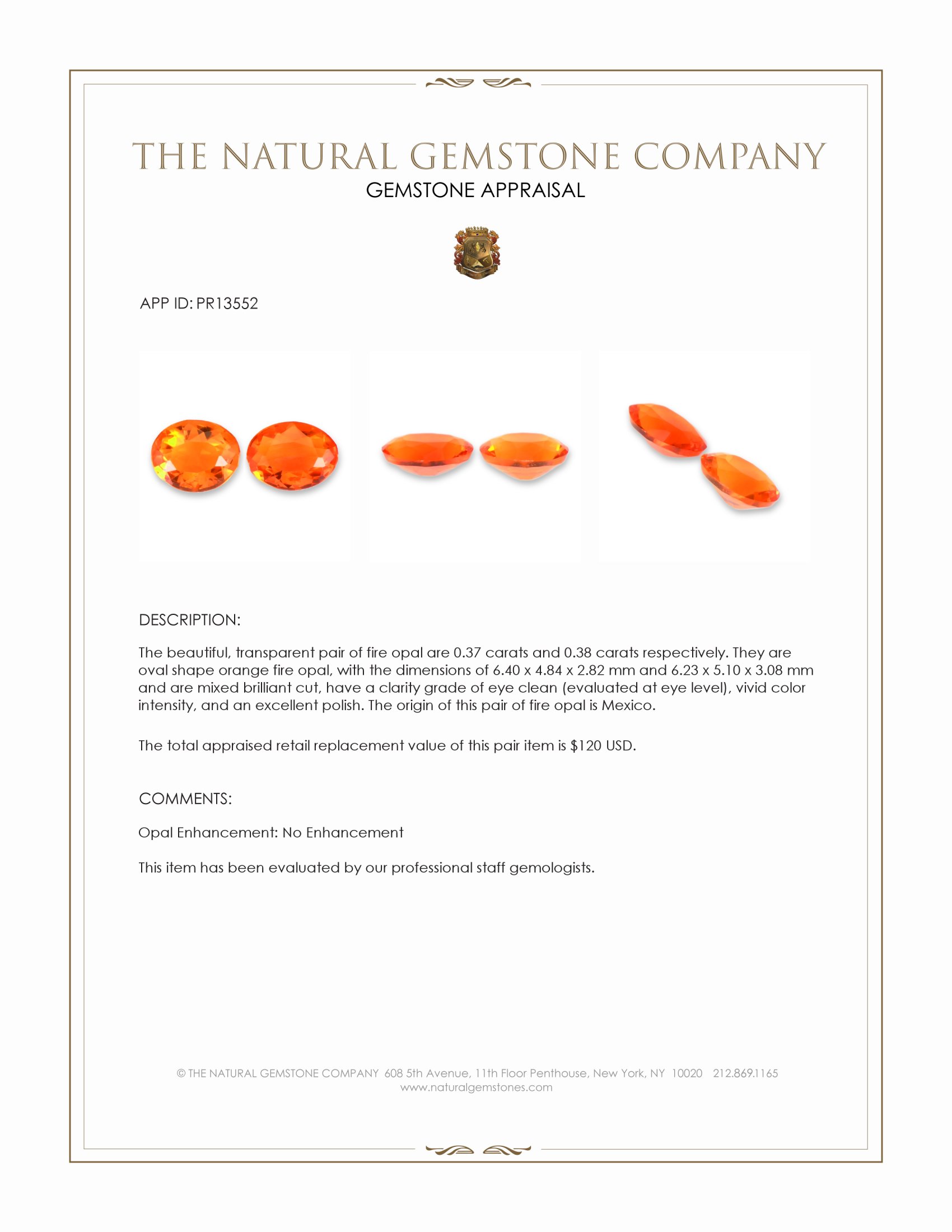 0.75 Ct.Tw. Orange Opal Pair from Mexico