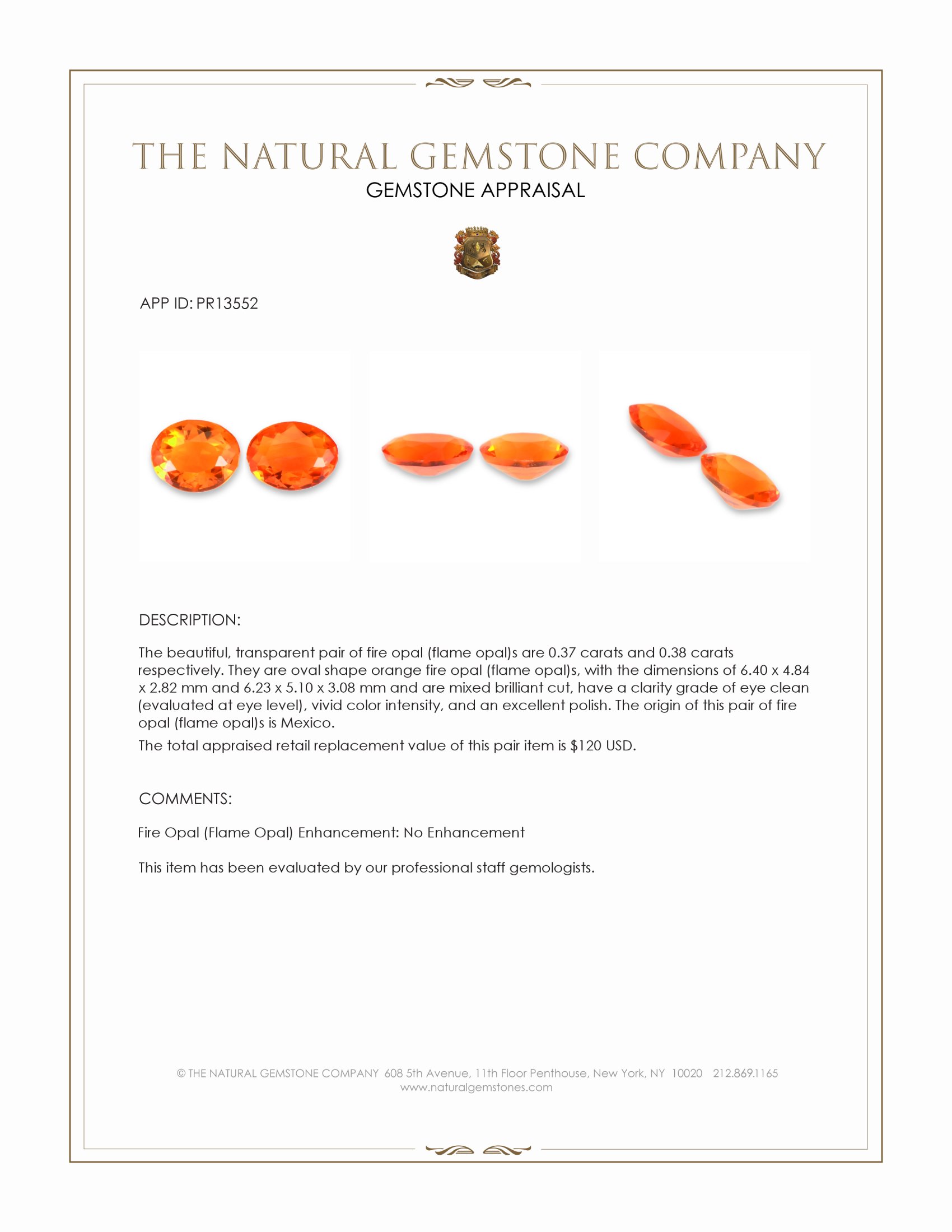 0.75 Ct.Tw. Orange Fire Opal (Flame Opal) Pair from Mexico