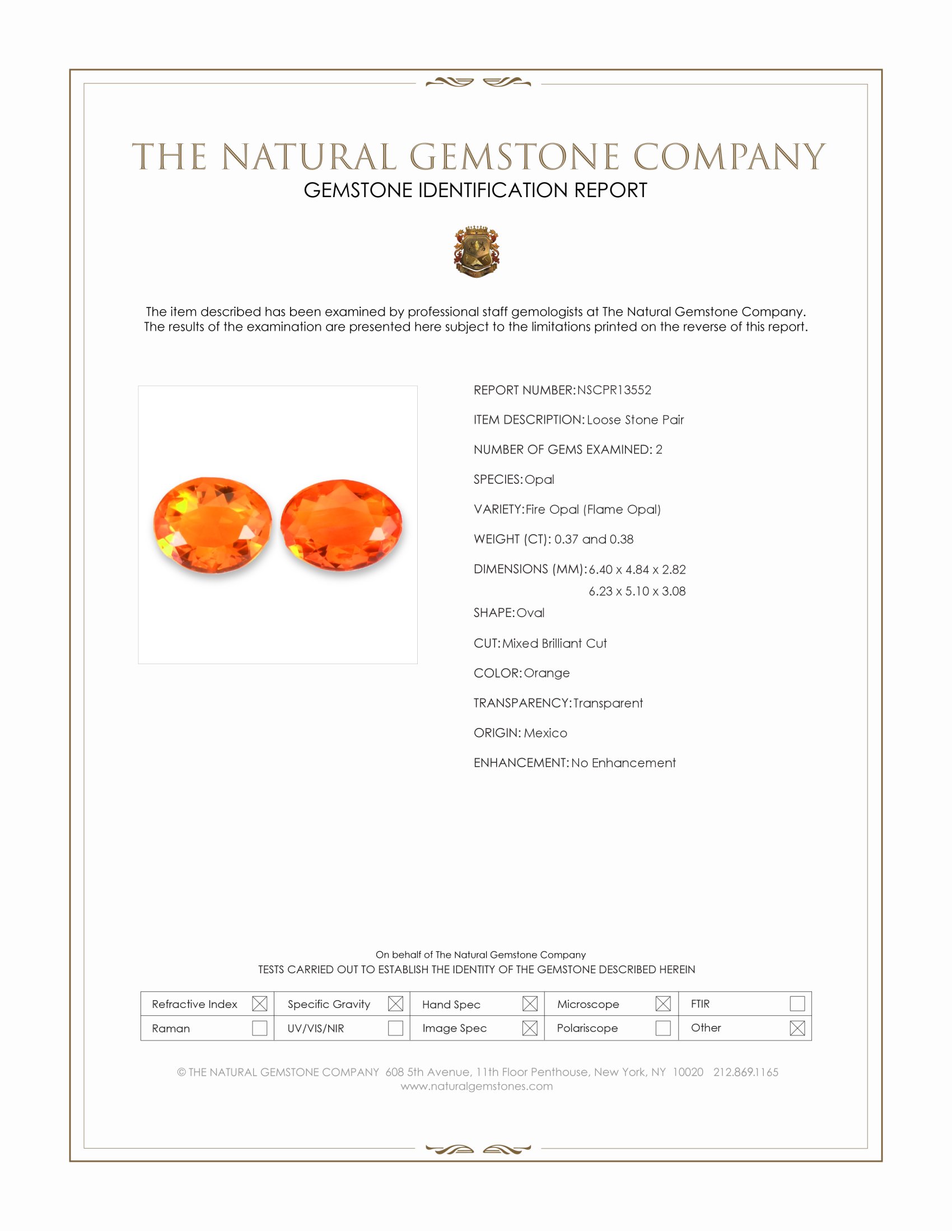 0.75 Ct.Tw. Orange Fire Opal (Flame Opal) Pair from Mexico