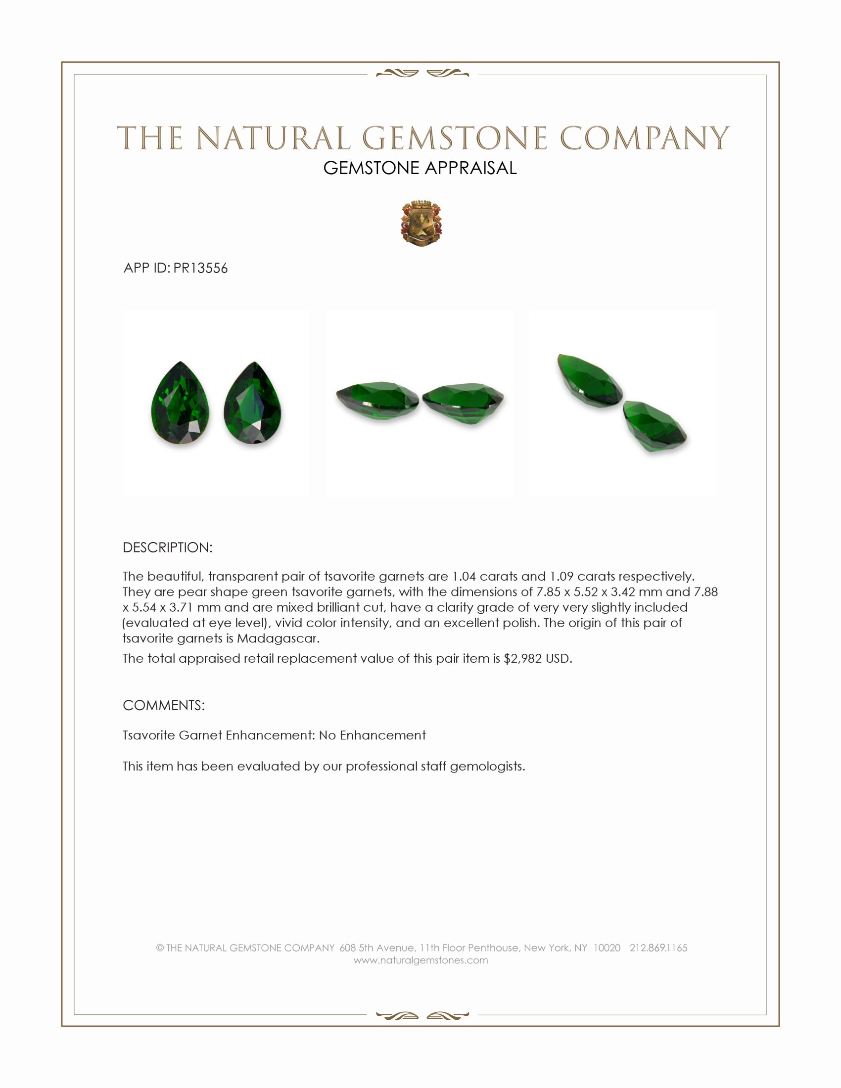 2.13 Ct.Tw. Tsavorite Garnet Pair from Madagascar