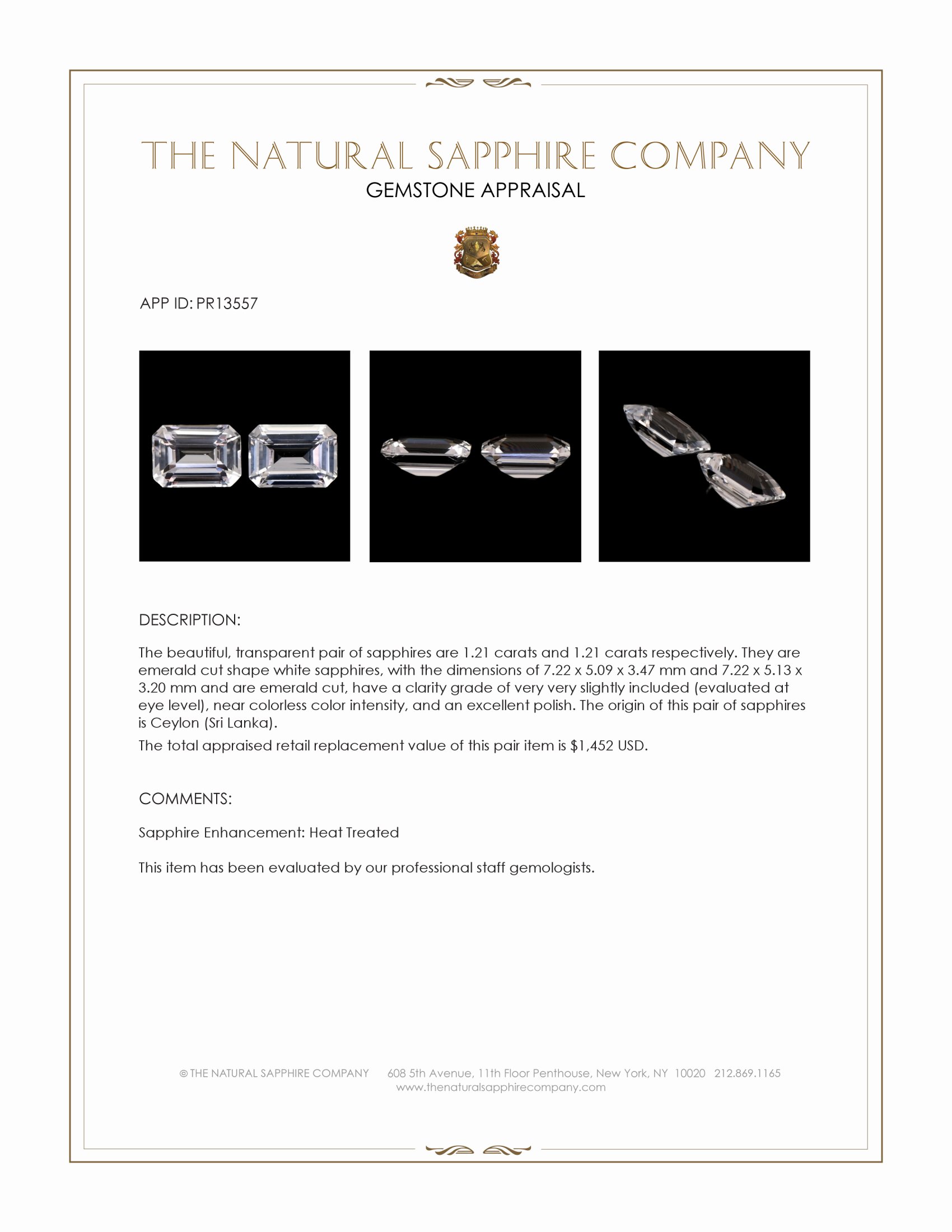 2.42 Ct.Tw. White Sapphire Pair from Ceylon (Sri Lanka)