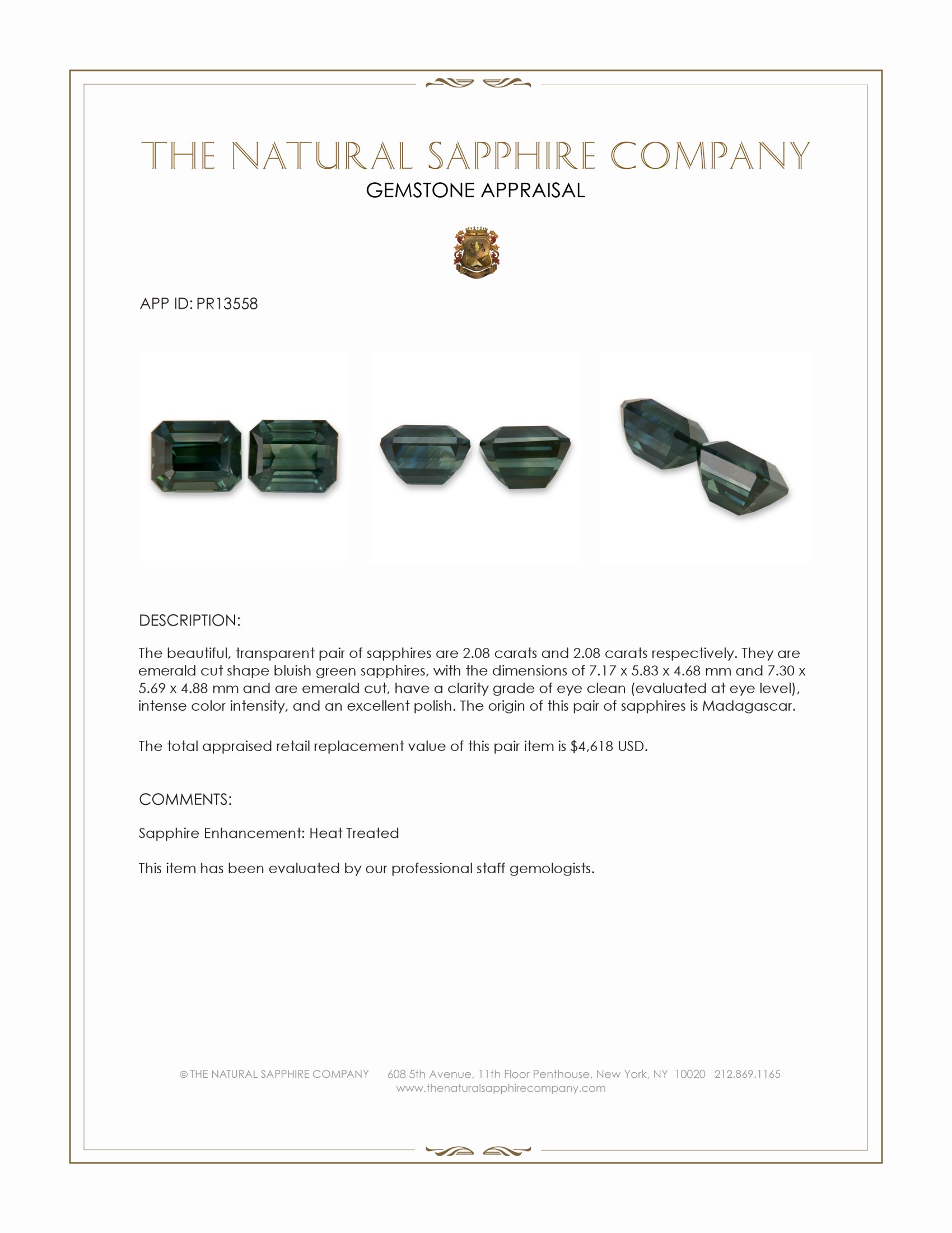 4.16 Ct.Tw. Bluish Green Sapphire Pair from Madagascar