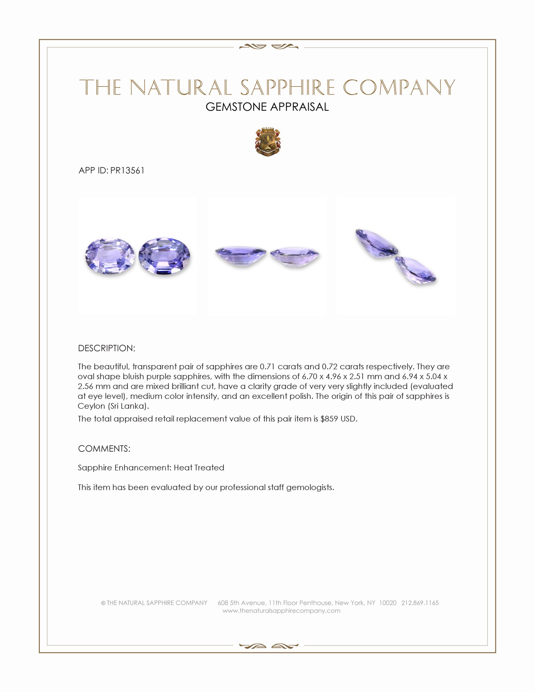 1.43 Ct.Tw. Bluish Purple Sapphire Pair from Ceylon (Sri Lanka)