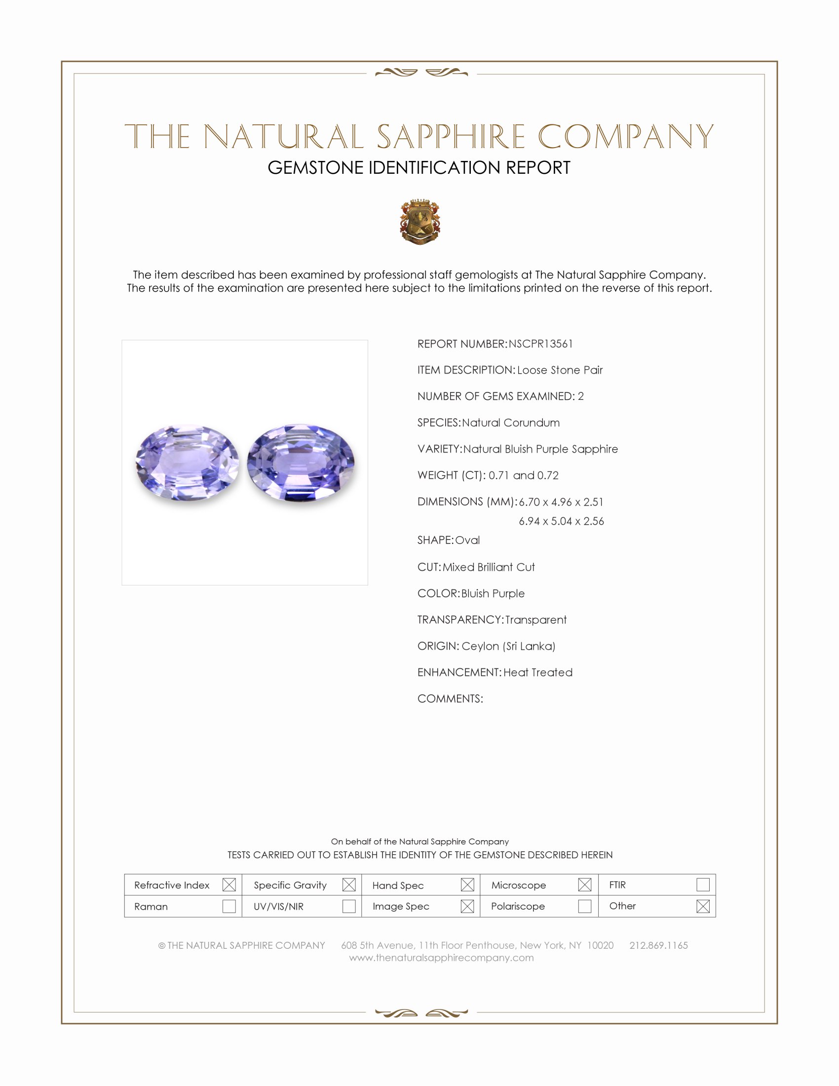 1.43 Ct.Tw. Bluish Purple Sapphire Pair from Ceylon (Sri Lanka)